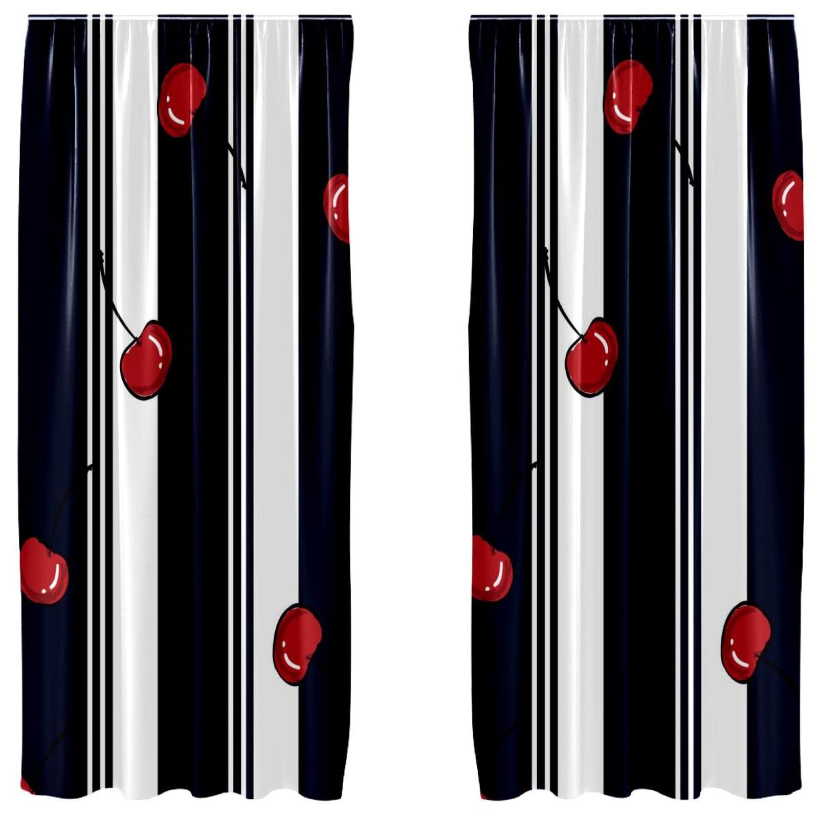 Cortinas de ventana con rayas n&aacute;uticas Red Cherry Sweety paneles decorativos para dormitorio