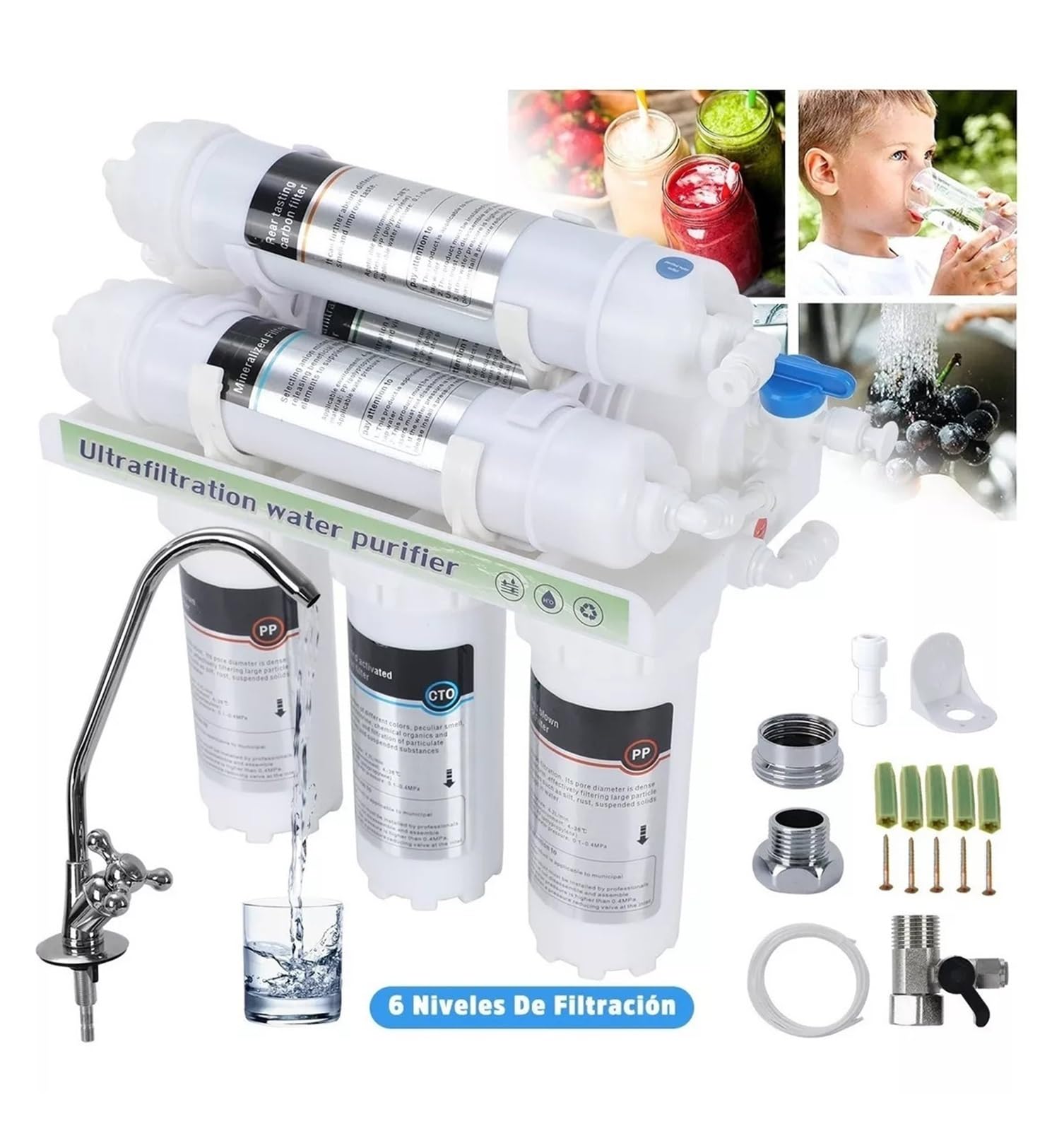 Filtro de agua, Purificador de agua de ultrafiltración for cocina doméstica con grifo Purificador de agua de grifo de bebida directa, de filtro de agua Rendimiento superior para producir agua limpia y