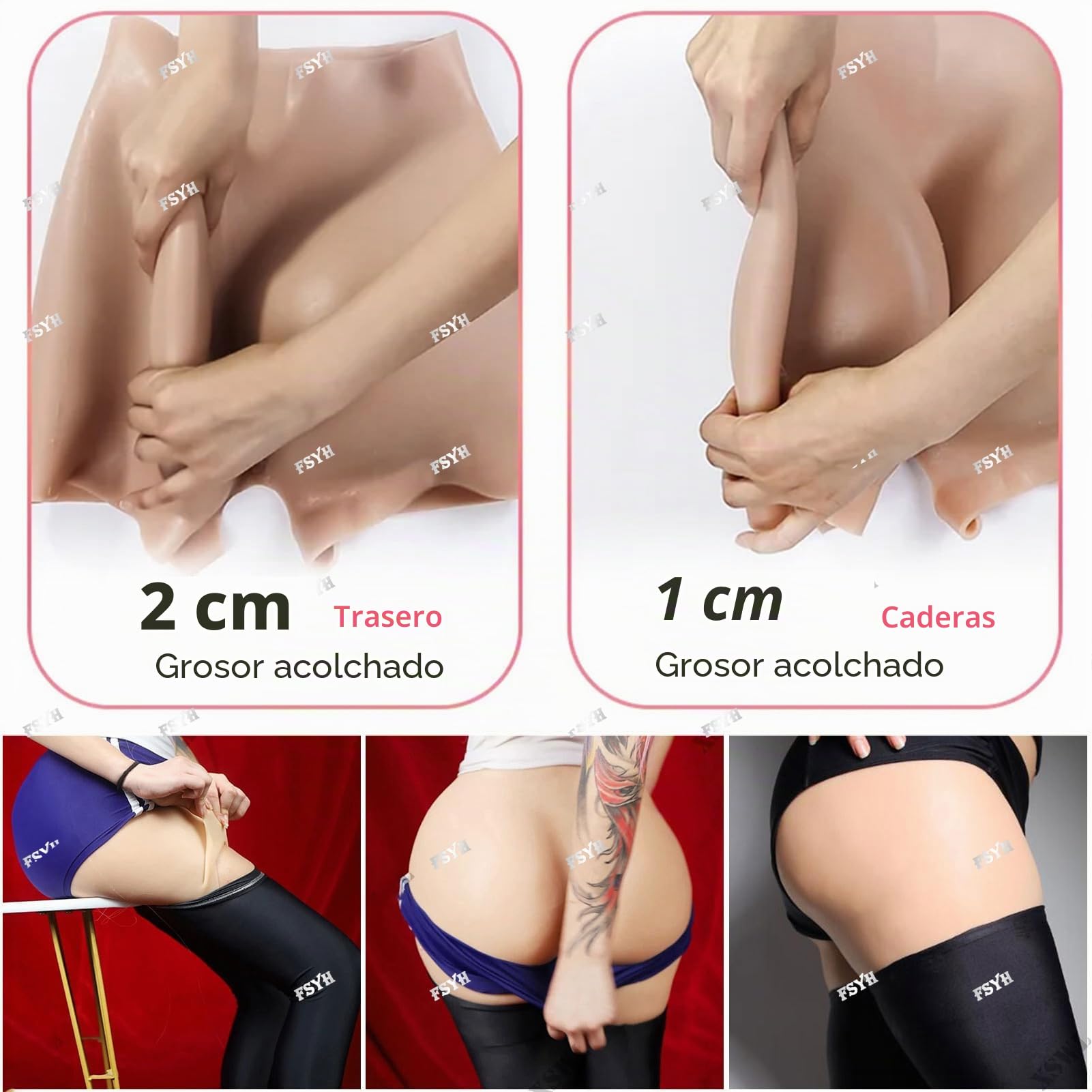 FSYH Pantalones de Silicona Falso Trasero Cadera realzador Shapewear Bragas Push up Panty para Las Mujeres transgénero Drag Queens