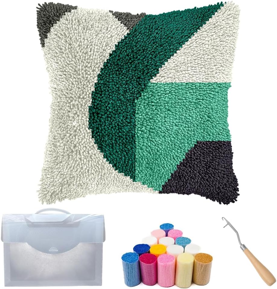 Cozykeke Pattern Latch Hook Kit,DIY Pillow Cover Cushion Craft Kits with Pre-Printed Canvas for Adults and Beginners, Suitable for Home Decor and Festival Gift 17 * 17in (BX19)