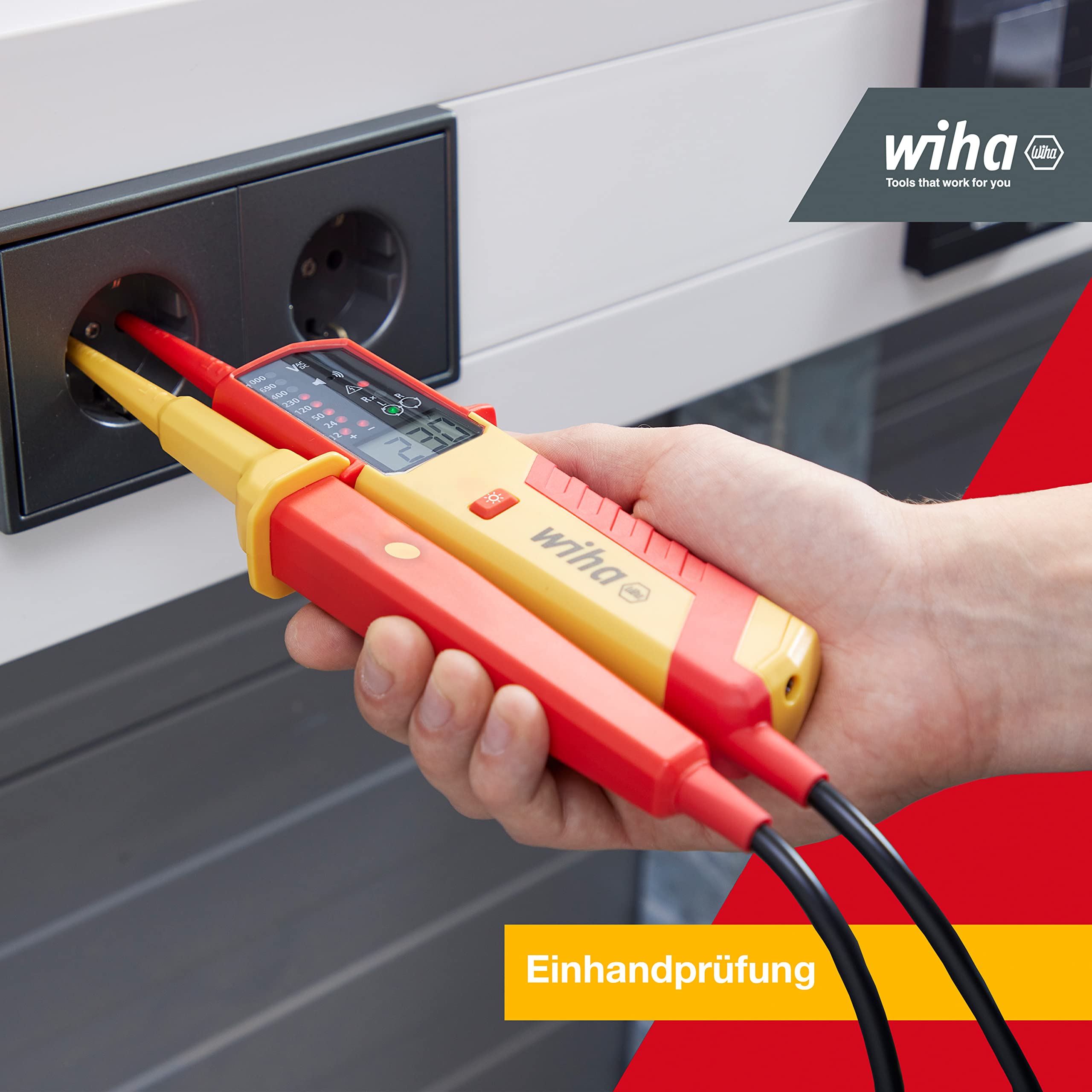 Wiha Spannungs- und Durchgangsprüfer eMobility I 12 – 1.000 V AC I CAT IV inkl. 2x AAA-Batterien I Ideal für Elektrofahrzeuge und Photovoltaikanlagen (44319)