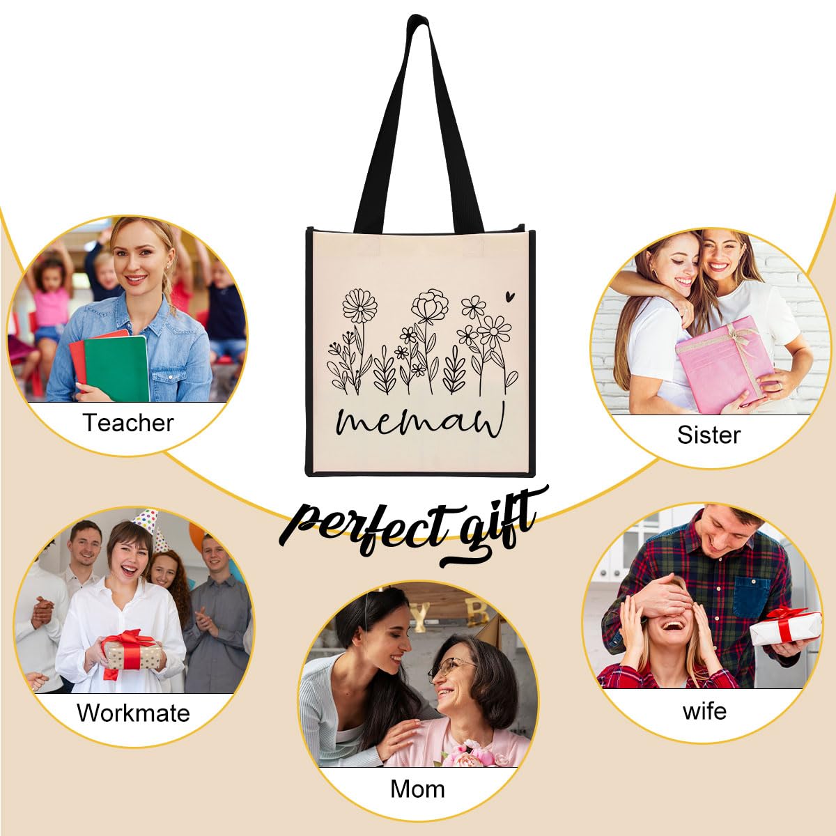 Grandma Mimi Gigi Grammy Nana Memaw Nanny Mama Mum Mom Auntie Gifts Reusable Canvas Tote Bag for Women