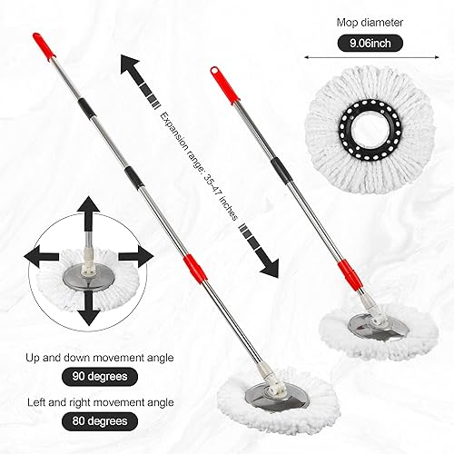 Miniatura 2 de Sistema de trapeador giratorio y cubo, cabezal giratorio de 360, mango ajustable, cubo de 20 cuartos con limpieza automática, 3 cabezales de