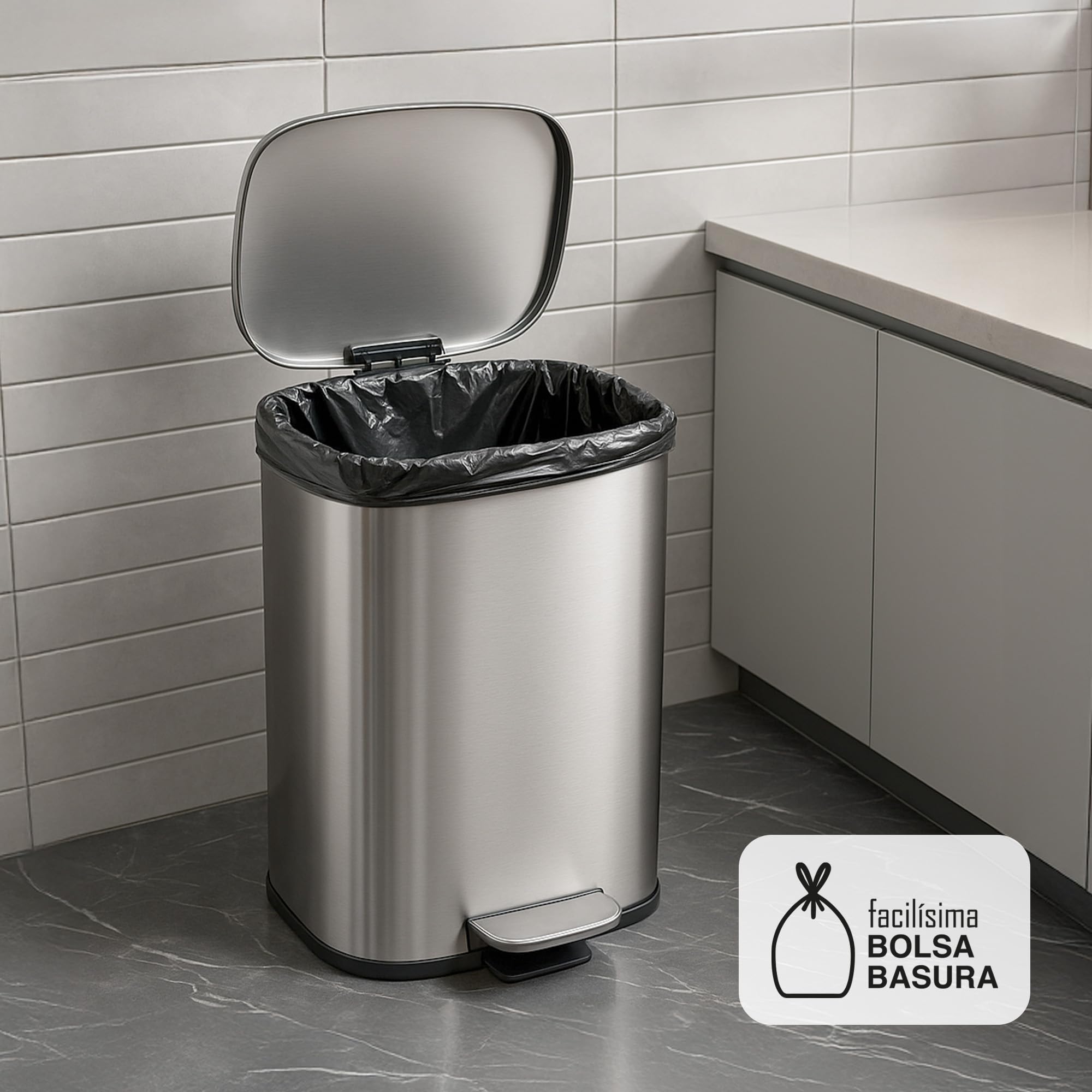 Pamex - Bolsa Basura 50L 70x75cm Cierre Fácil Para Papeleras Basuras Desechos Rollo 10 Bolsas (28)