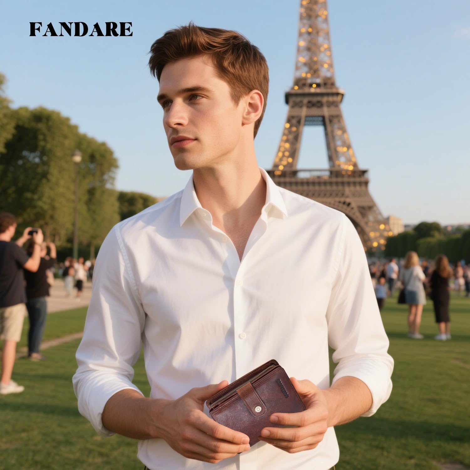 FANDARE Mode Geldbörse Herren mit RFID Kurz Geldbörse Brieftasche Portemonnaie Leder Geldbeutel mit 12 * Kreditkartenfächern, 1*Münzfach, für Reise, Party, Hochzeit, geschäft Braun