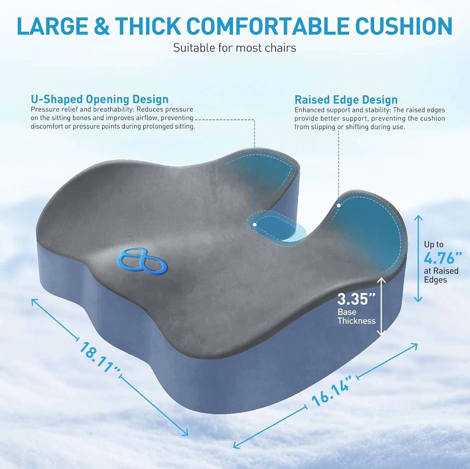  Memory Foam Seat Cushion for Office Chair & Car Seat Grey&Blue thumbnail