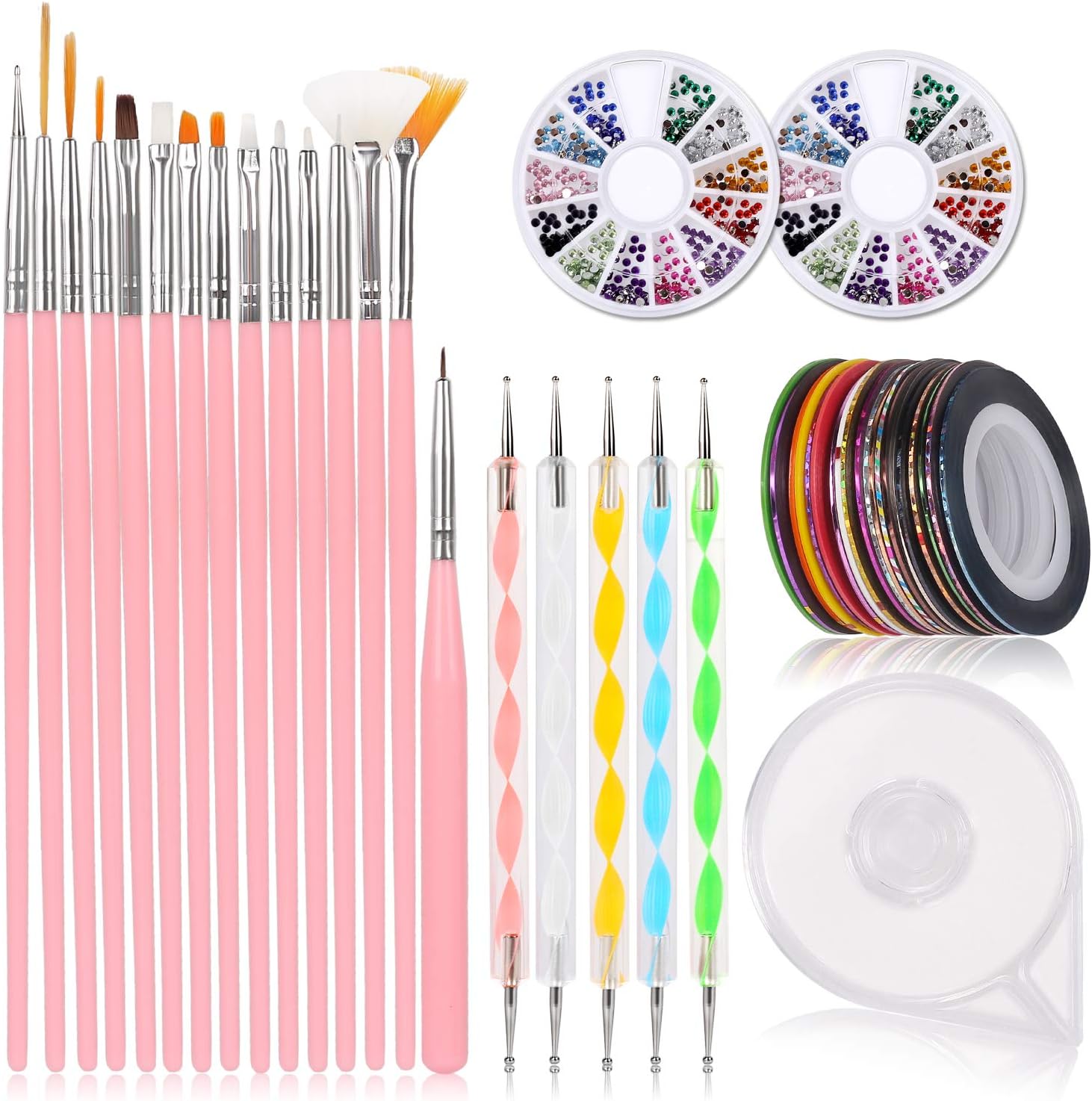 Nail Art Supplies Nail Art Design nail art tools including Nail Painting Brushes, Nail Dotting Tool, Nail striping tape, Color Rhinestones for Nails