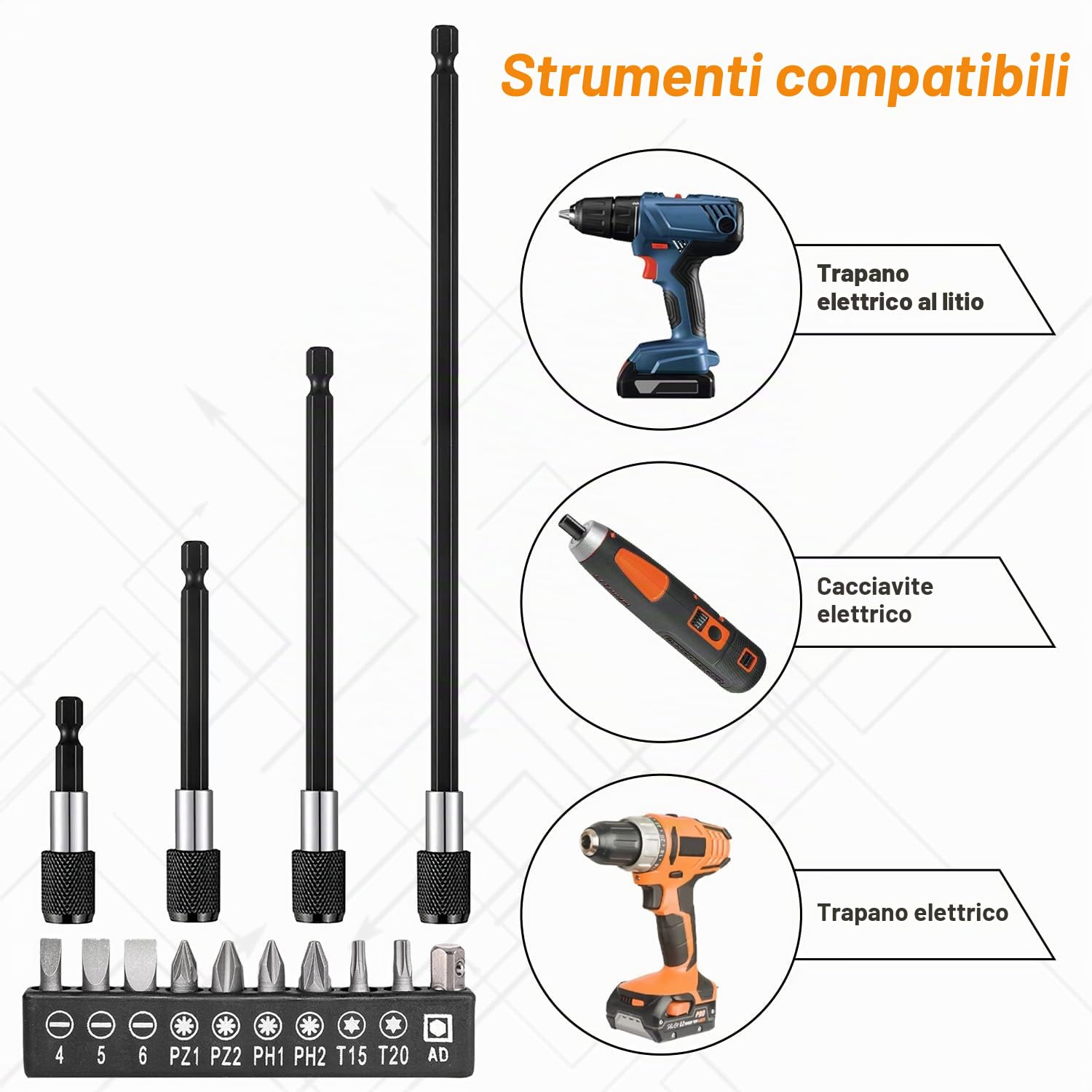 14 estensori per trapano, in acciaio legato, 60/100/150/300 mm, supporto per punte per cacciavite 1/4, trapano magnetico con attacco esagonale, prolunga per punta per cacciavite a batteria (nero)
