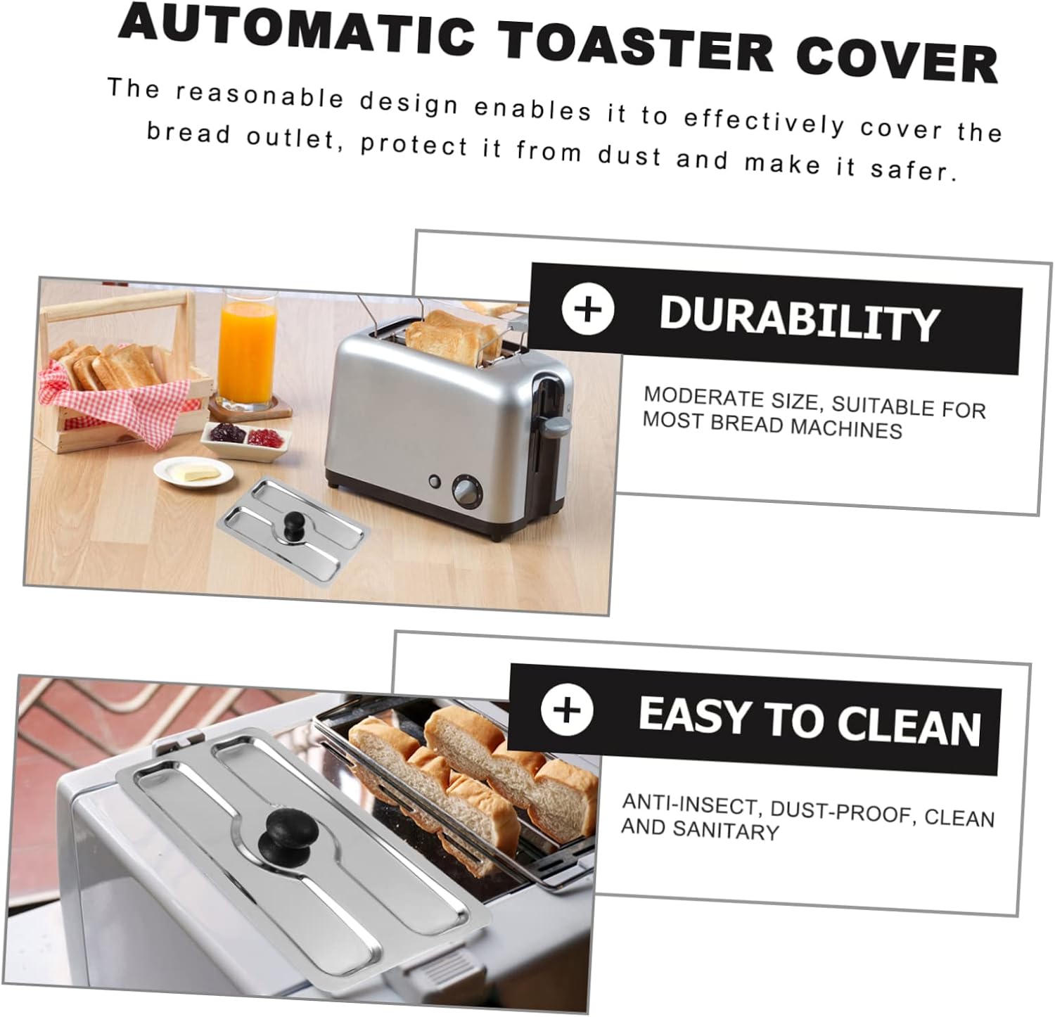 Alipis Stainless Steel Toaster Upper Cover Household Bread Machine Protector Easy to Use Breakfast Maker Dust Cover for Clean Kitchen Environment