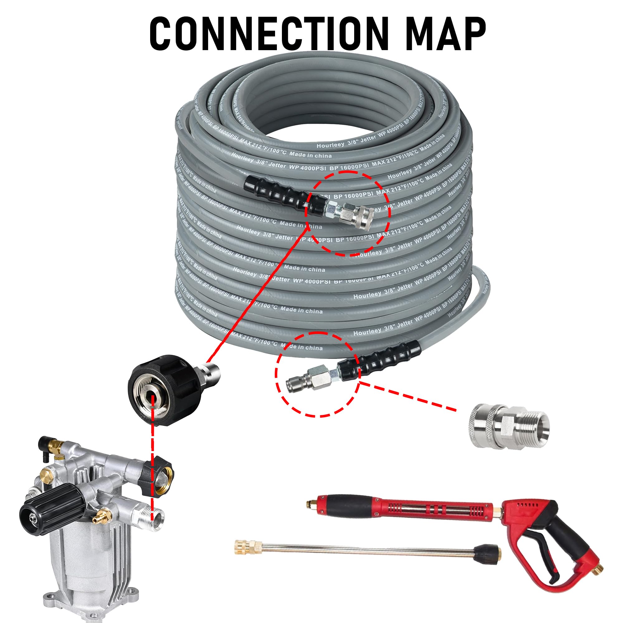 Amazon.com: Hourleey Pressure Washer Hose 100FT, Kink Resistant