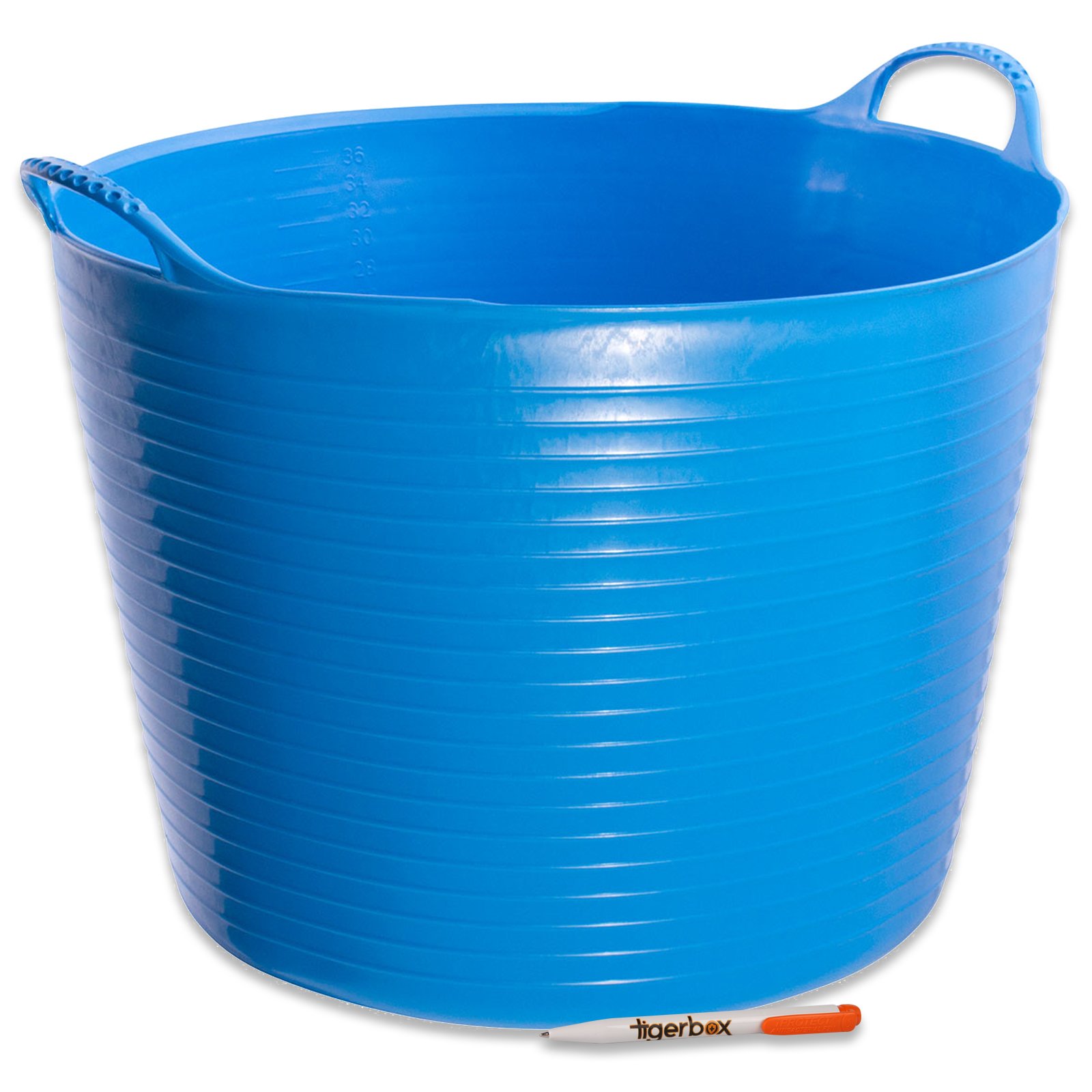 TWIN PACK. 2 x Large Blue Flexible Strong Red Gorilla® Storage Bucket Baskets AND SIZES & Tigerbox® Antibacterial Pen