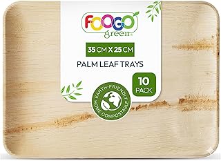 FOOGO Green 10 Einweg-Palmenblatt-Serviertabletts, Groß 35x25 cm, für Platten, Vorspeisen, Hochzeiten, Antipasti, umweltfreundlich, biologisch abbaubar, stabil wie Holzplatten
