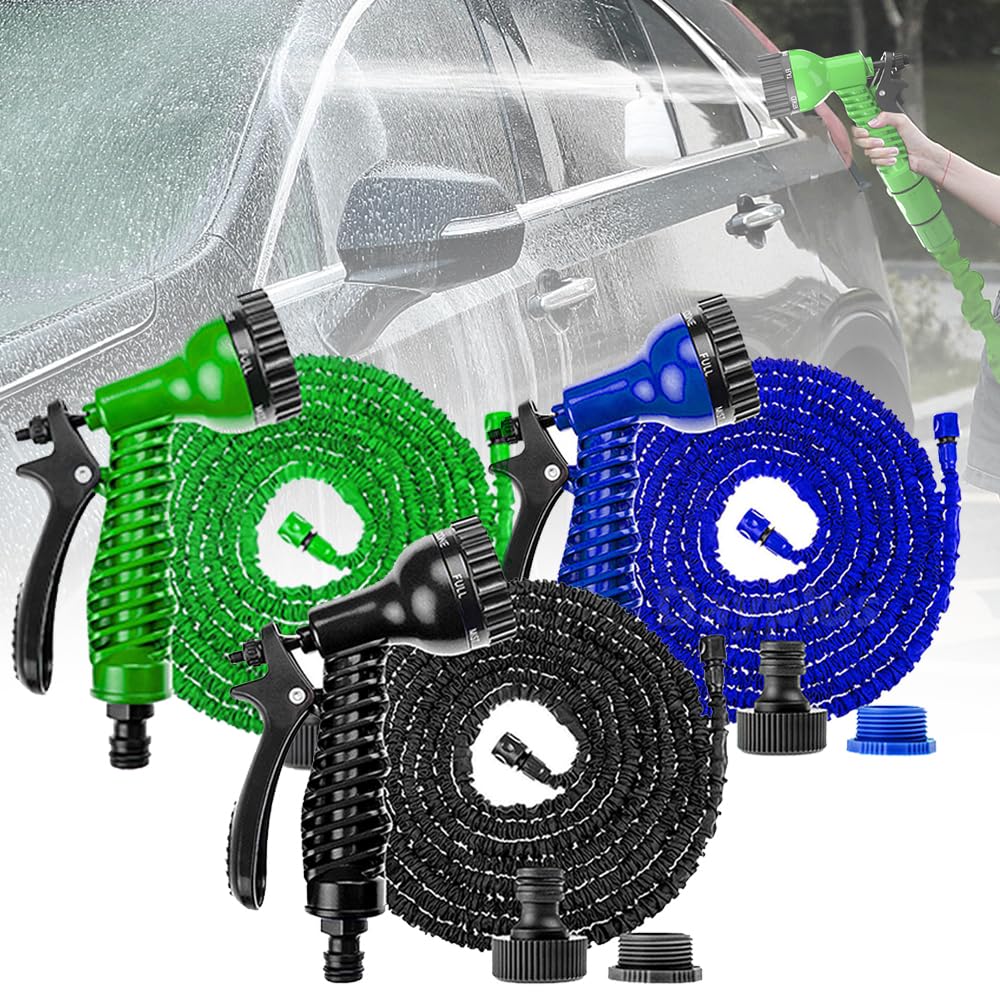200FT Garden Hose Expandable Water Hose Pipe 3 Times Expanding Flexible Magic Hosepipe 7 Spayer Mode Spray Gun 3/4" 1/2" Connectors for Watering, Washing and Cleaning - Green