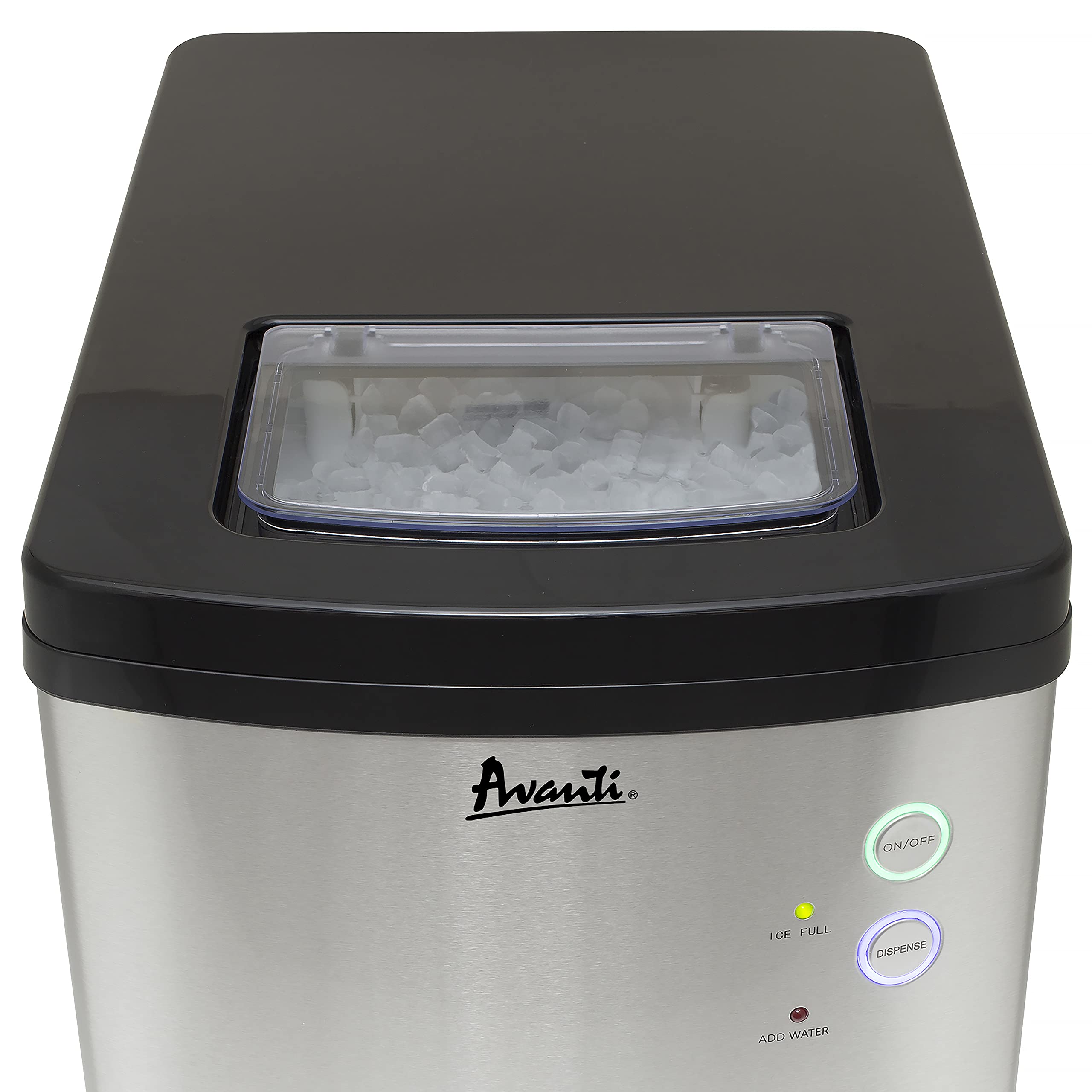 Avanti Elite Countertop Ice Maker with Digital Controls and Dispenser with Self-Cleaning Feature Makes 33lbs of Chewable Ice Per Day, Includes Ice Bin, 340-Watts, Black on Fridge.com