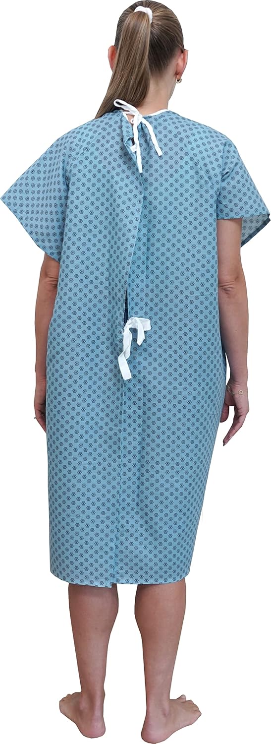 3 Pack - Blue Hospital Gown with Back Tie / Hospital Patient Gown with Ties - Fits Small - XL - Image 3