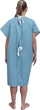 3 Pack - Blue Hospital Gown with Back Tie / Hospital Patient Gown with Ties - Fits Small - XL