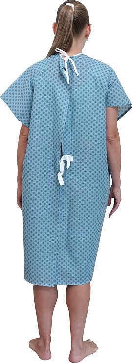3 Pack - Blue Hospital Gown with Back Tie / Hospital Patient Gown with Ties - Fits Small - XL