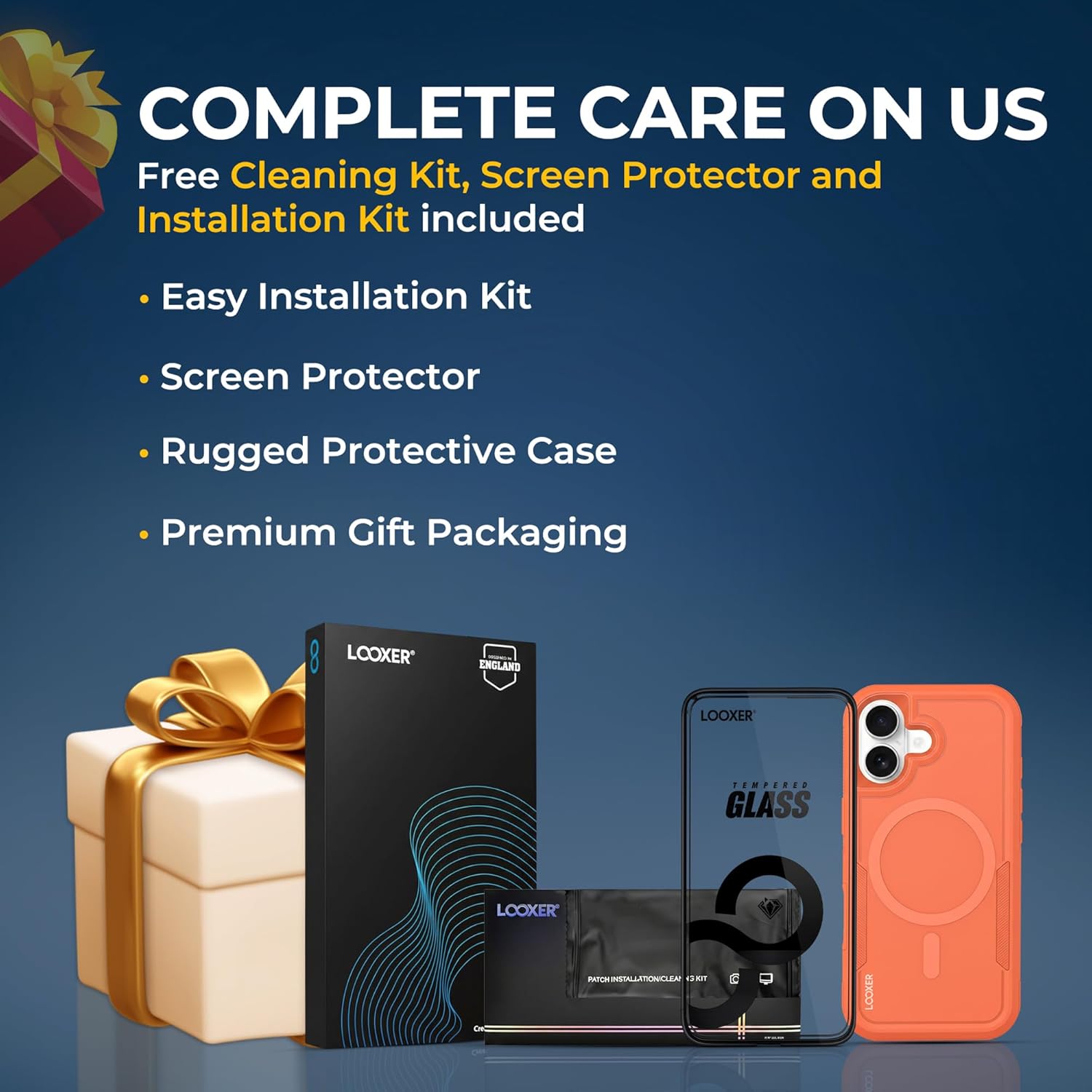 LOOXER® Defender Series Case for iPhone 17 (6.3”) | Military-Grade Rugged Shockproof Protection, MagSafe Compatible + Tempered Glass Screen Protector Included(Orange, 17)