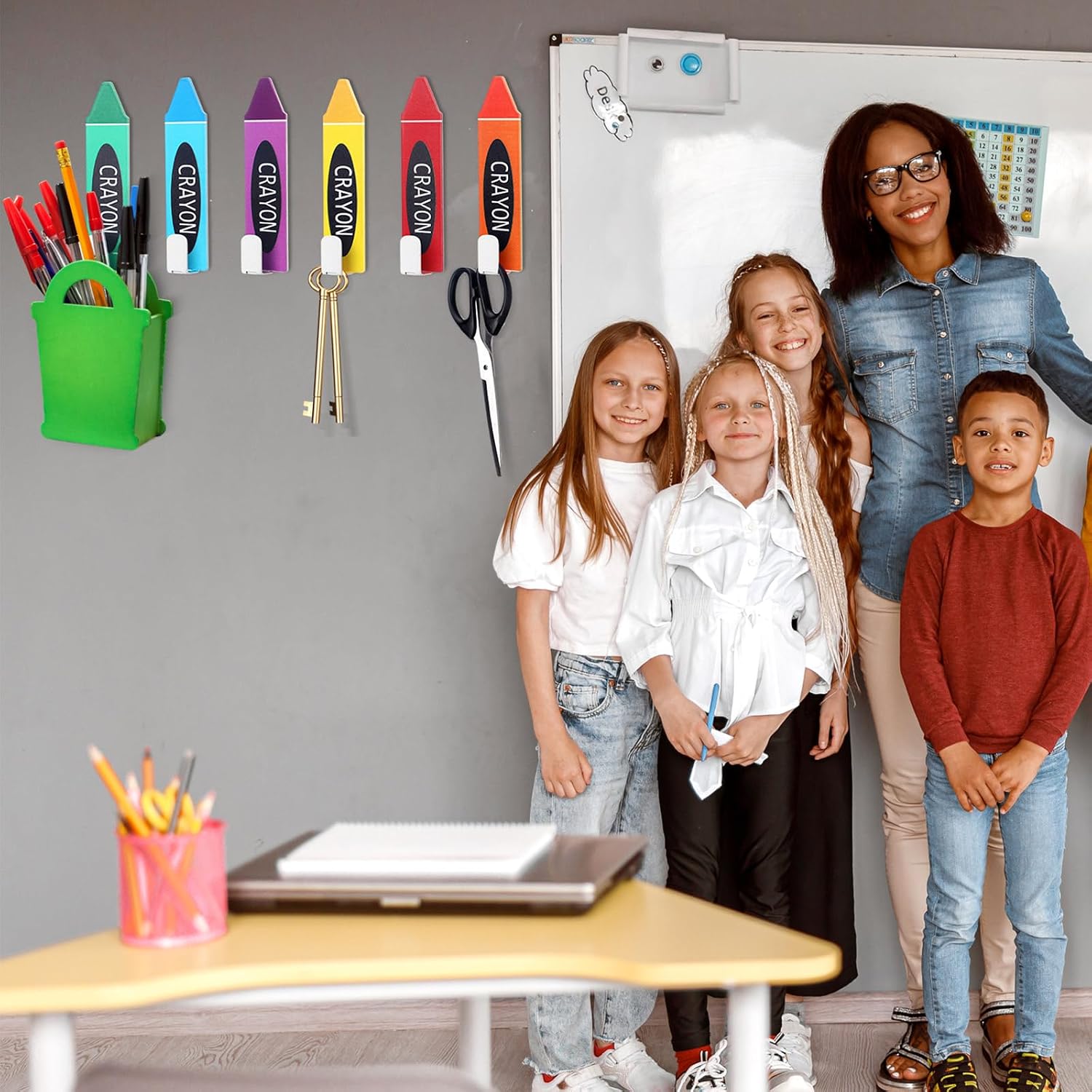 Cinnvoice 6 Pcs Pencil Crayon Magnetic Hooks Cute Classroom Decor, Crayon