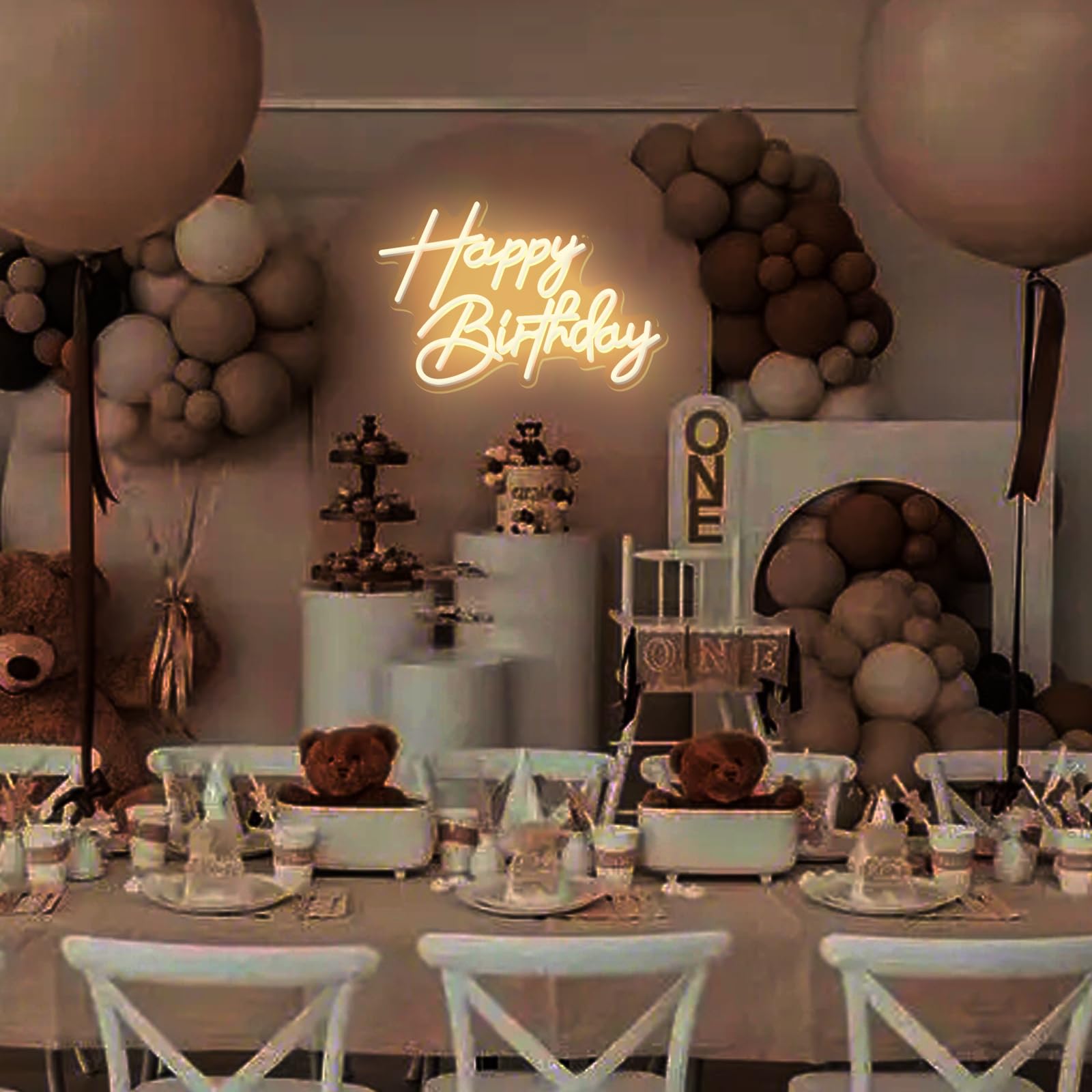Panneau Néon Happy Birthday USB – Enseigne LED Blanche 44,5x26 Cm – Décoration Fête Anniversaire