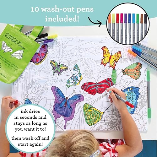 Miniatura 3 de Eatsleepdoodle Mantel individual de mariposa en su propia bolsa de transporte de algodón para colorear, divertido mantel individual educativo de