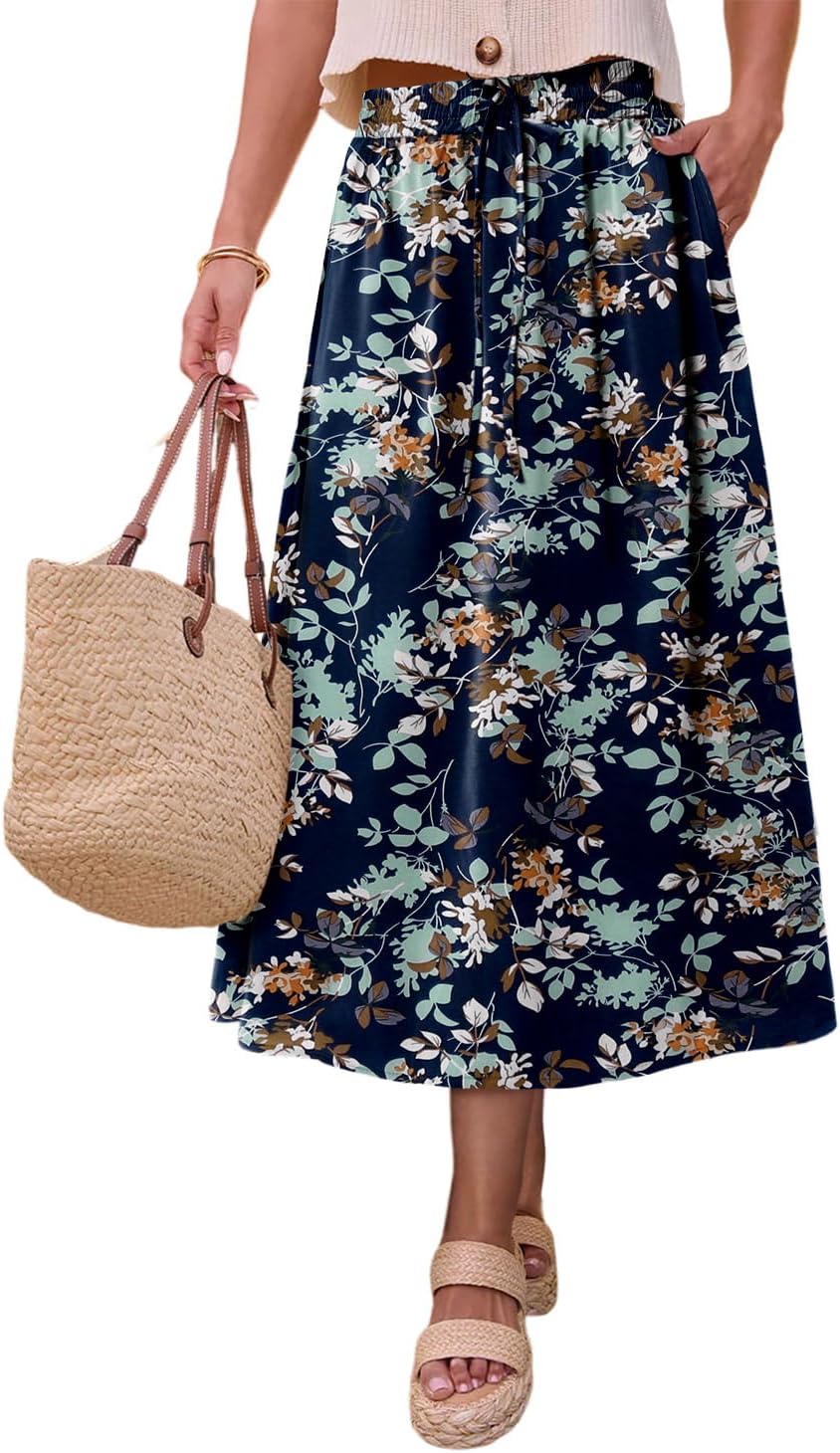 Magritta Women's Print Midi Skirt with Pocket Elastic High Waist 2026 Trendy A-Line Bohe Leopardr Swing Skirts for Women - Image 2