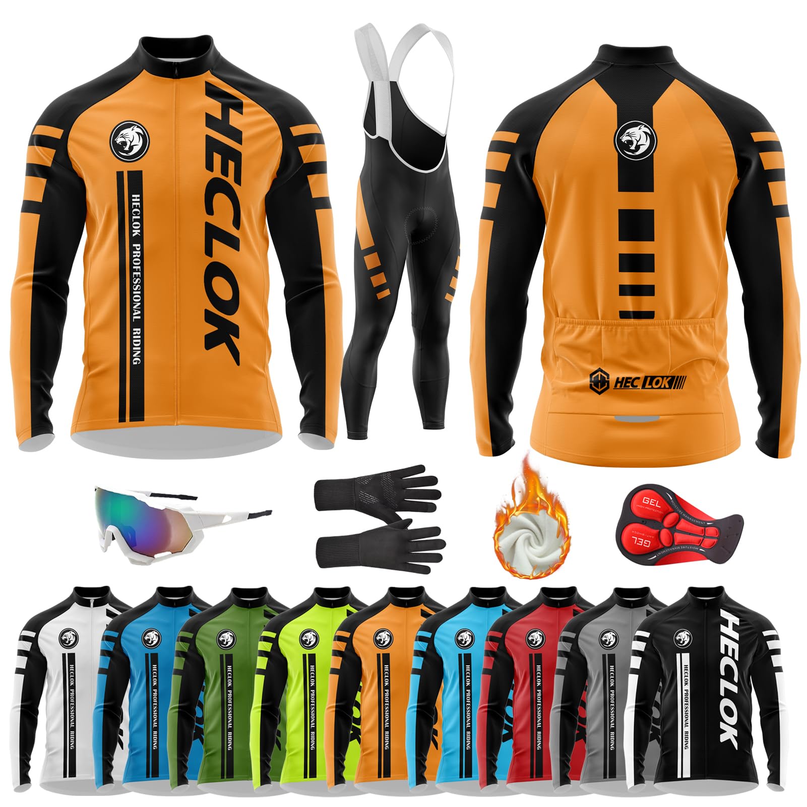 Maillot de Ciclismo de Invierno para Hombre | Conjunto Térmico con Culottes Antiviento de Gel 9D | Equipación Bicicleta MTB y Carretera