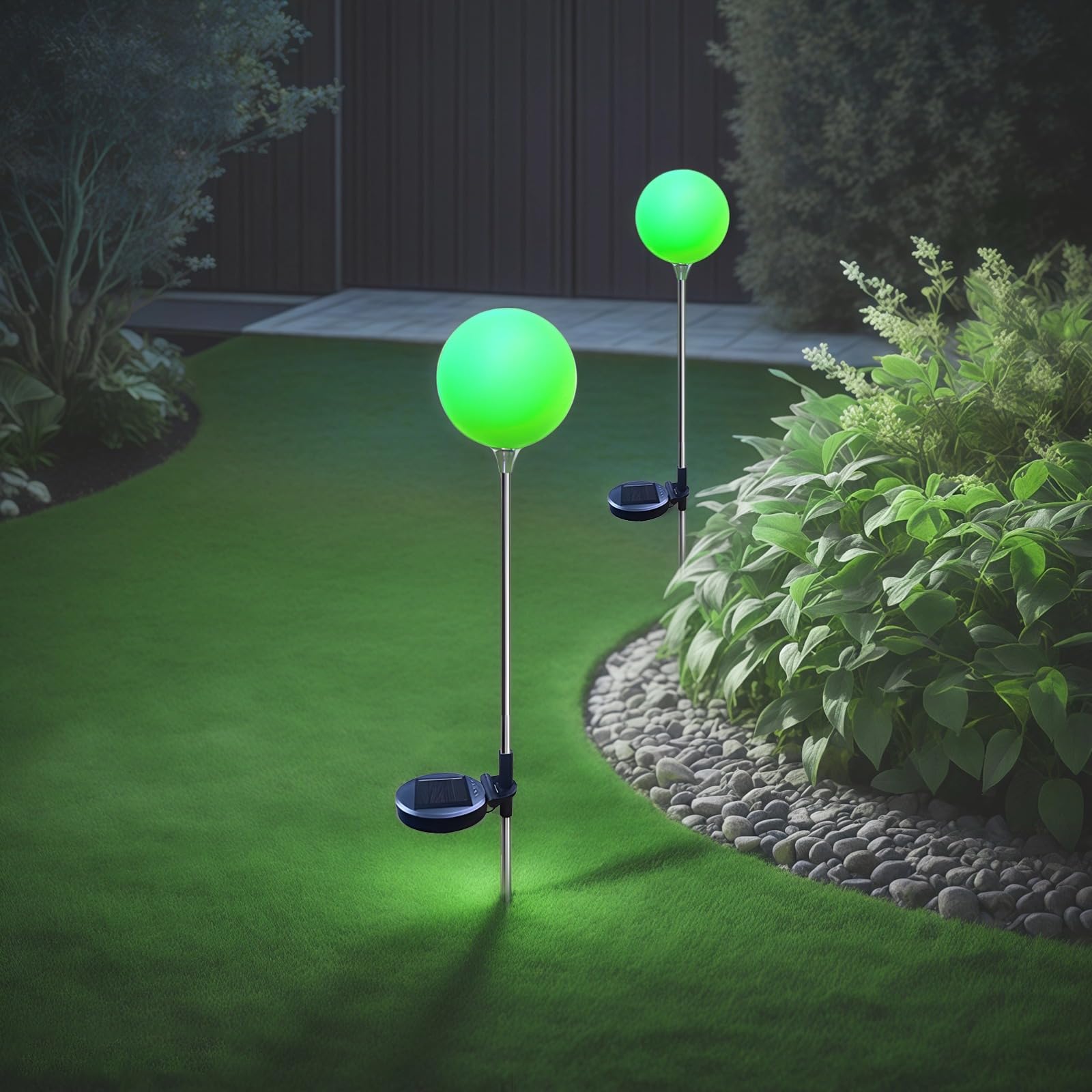 Generisch 2 Stk. Outdoor-Solarleuchten, wasserdichtes Kugeldesign, einfache Montage mit Erdspieß, dekoratives Garten- und Rasenlicht, grün