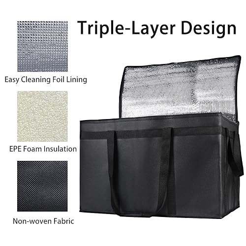 Miniatura 4 de Bodaon - Paquete de 2 bolsas aisladas para entrega de alimentos, XXXL, bolsa de mano para compras y comestibles con aislamiento para alimentos