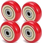 3 Inches Casters Wheels Medium Duty, 4 Packs Bearing 350 LBS, Replacement for Platform Trucks Cart Furniture Workbench, Red PVC