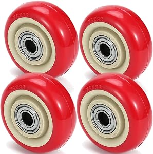 3 Inches Casters Wheels Medium Duty, 4 Packs Bearing 350 LBS, Replacement for Platform Trucks Cart Furniture Workbench, Red PVC