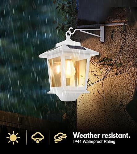 Miniatura 4 de Paquete de 2 faroles solares con bombilla reemplazable, faroles solares impermeables para exteriores, luces solares colgantes con 4 paneles solares,