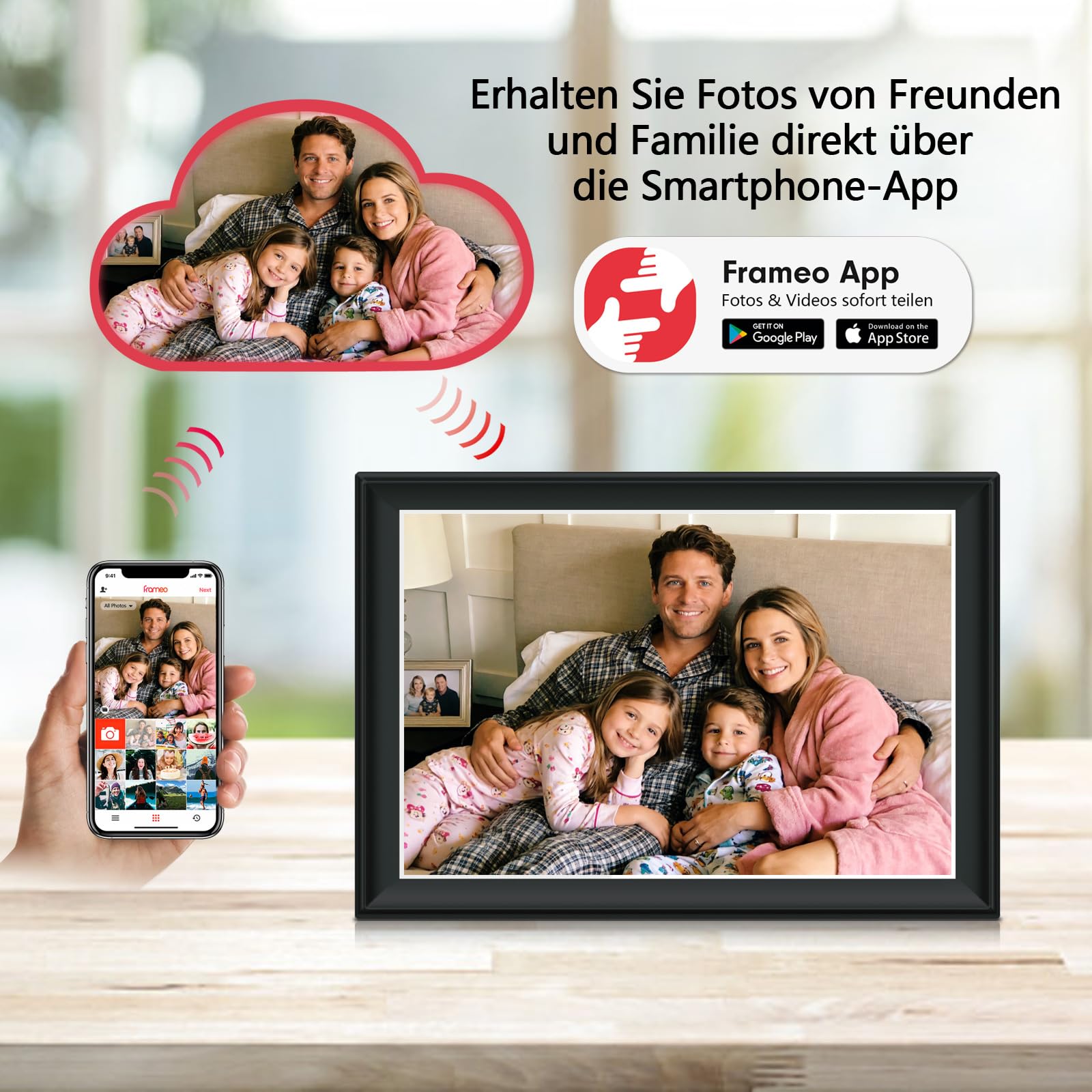 64 GB FRAMEO 10,5 cala cyfrowa ramka na zdjęcia WiFi Smart 1920 x 1280 FHD ekran dotykowy IPS, automatyczne obracanie, obsługa kart SD na dysku USB, 2,4/5 GHz, sterowanie aplikacją za pomocą