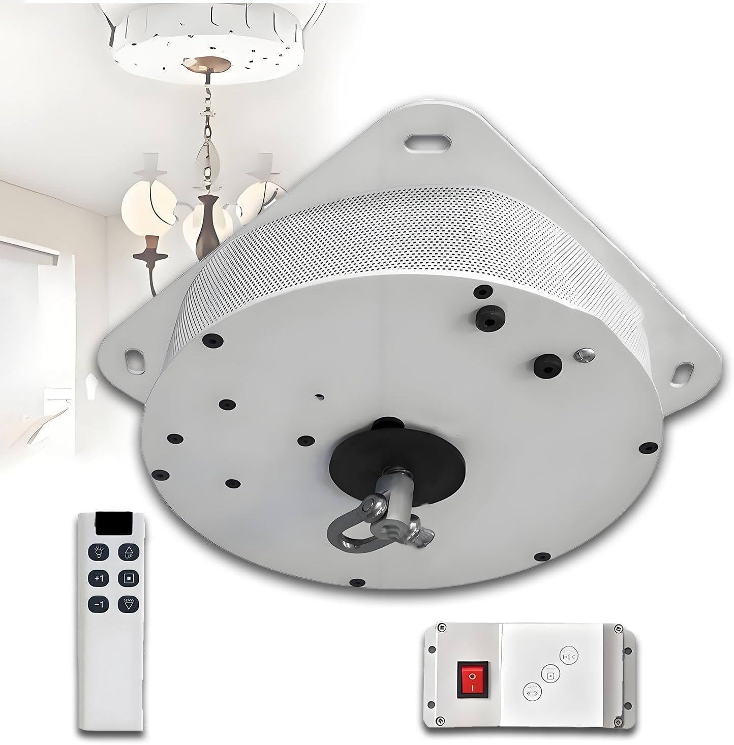 ByBoDi 20-250KG Electric Chandelier Hoist,Electric Motor Lamps Lifter, 2 in 1 Chandelier Hoist Lift Setup w/Remote & Wall Switch for Lamp Cleaning 230kg