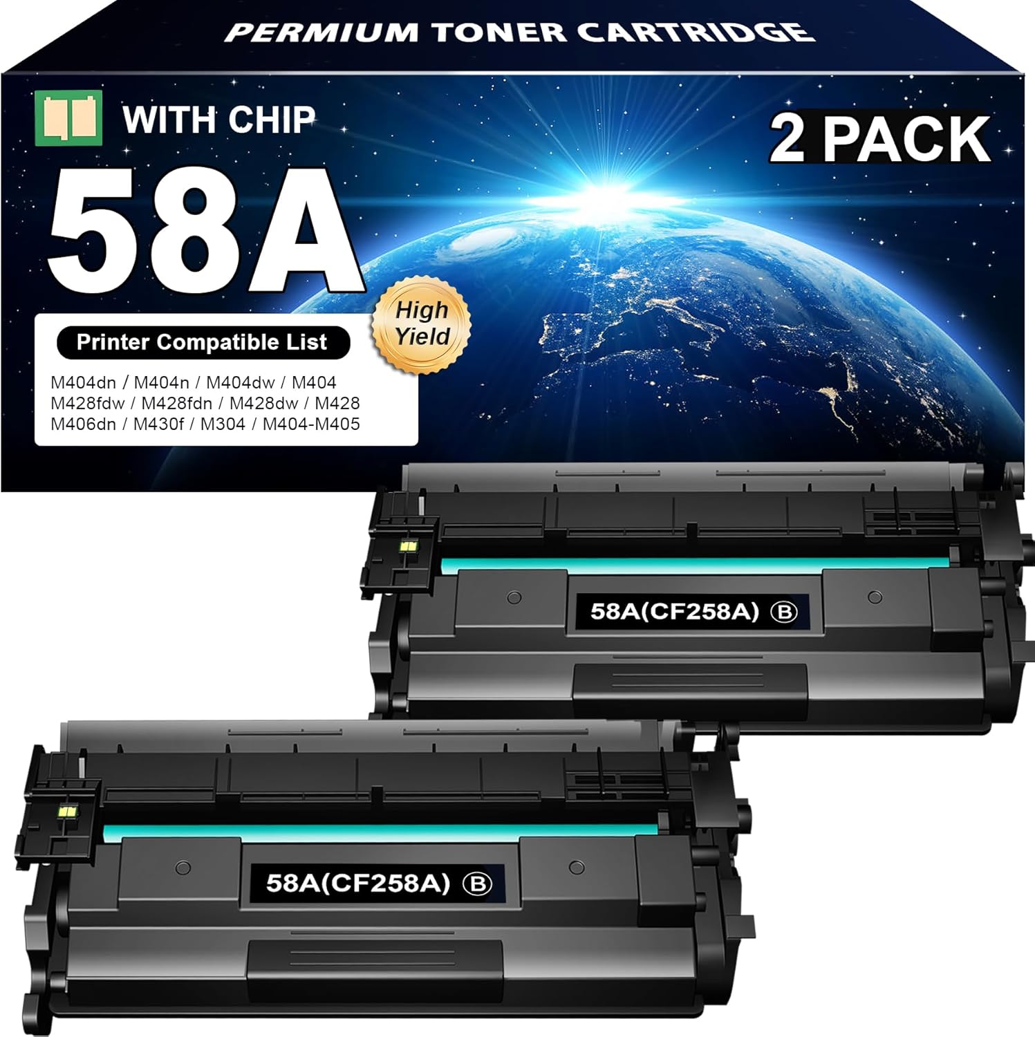 Tounker Compatible Toner Cartridge (with Chip) Replacement for HP 58A CF258A 58X CF258X for Laserjet M428fdw M428fdn M428dw M404 M428 Pro M404n M404dn M404dw Printer Ink (2 Pack)