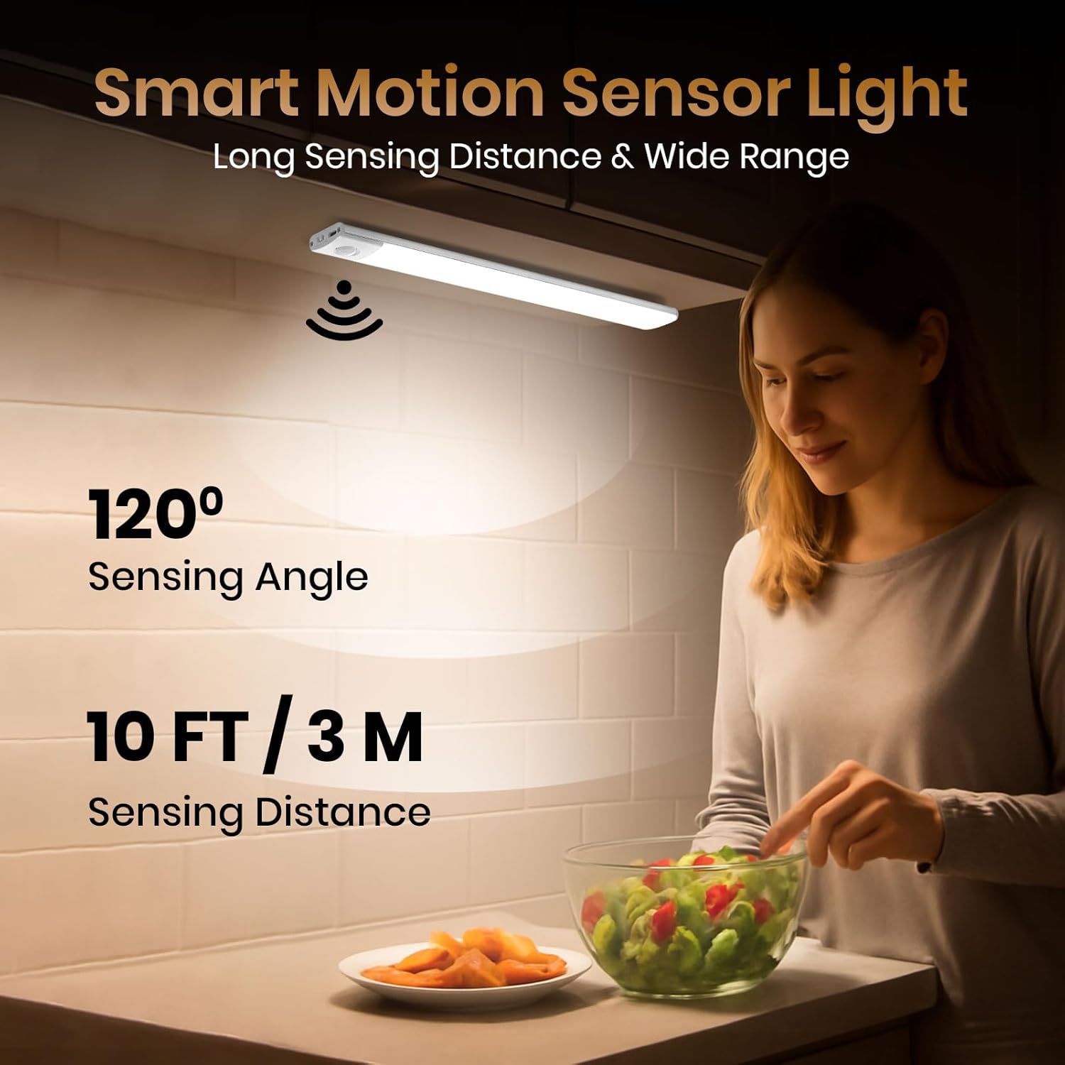 16 Inch Under Cabinet Lighting, 2 Pack 80 LED Motion Sensor Lights, 160LM USB-C Rechargeable, 2200mAh Battery, 10–100% Dimmable, 3 Color Modes, Stick-On Magnetic LED Closet Lights for Kitchen