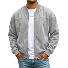 Mens Bomber Jacket Suede Faux Leather Zip Up Jackets with Pockets