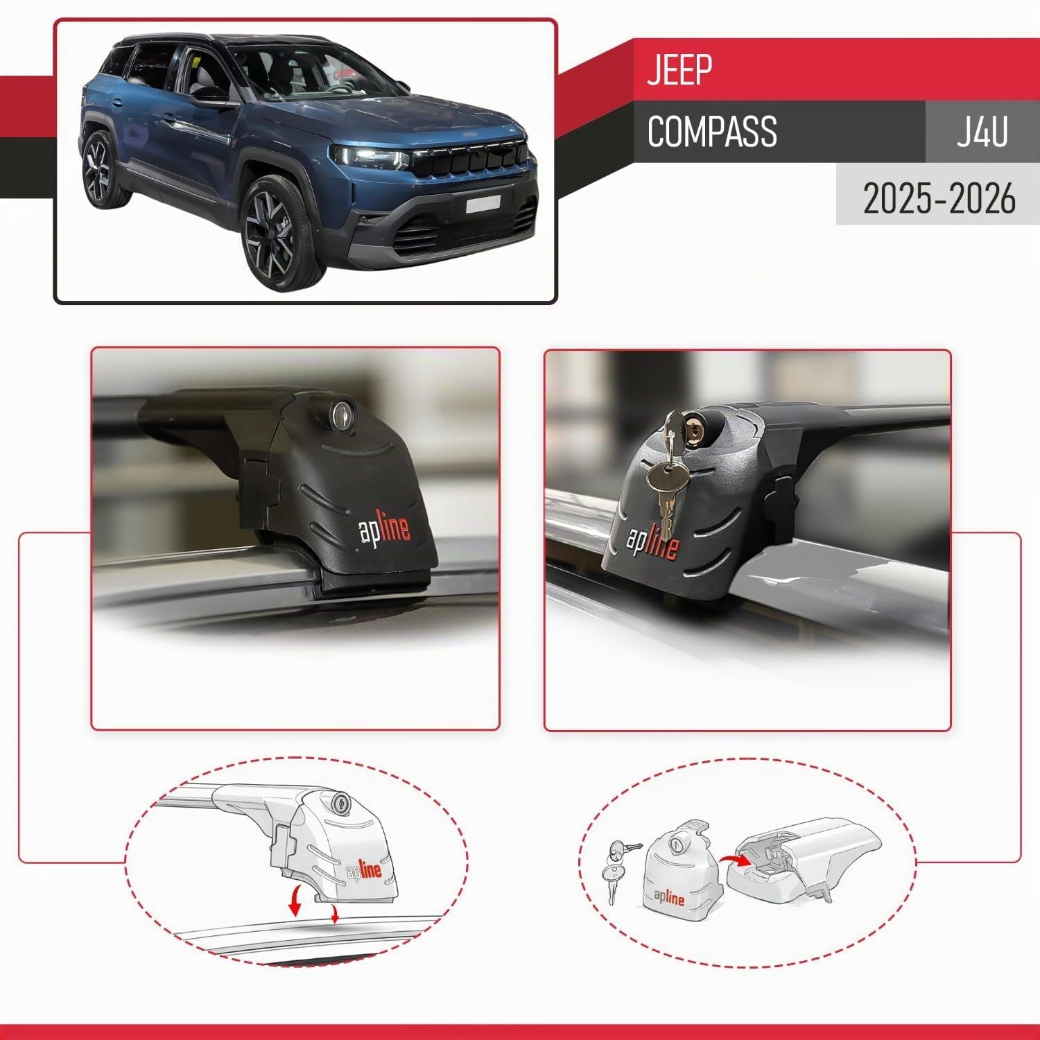 Compatibile con Jeep Compass (J4U) 2025-2026 ACE-2 modello Barre Tetto Portapacchi Auto Barre Portatutto Nero Alluminio Barre
