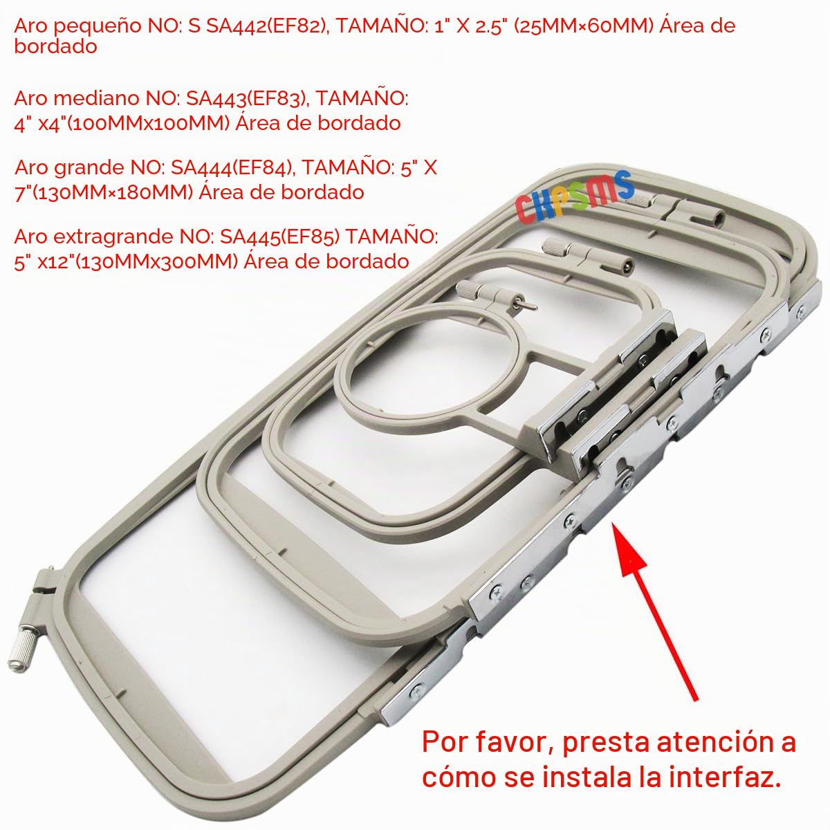 CKPSMS Marca -#Embroidery Hoop-4 Aro de bordado Compatible con/Reemplazo para Brother marca F440E/ F540E/F480/F580/PE750/PE750D/PE770/PE780D/PE800/PC8200/PC8500(Embroidery Hoop-4 1SET)