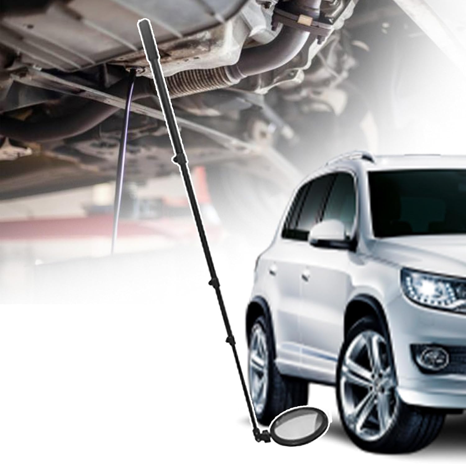 Under Vehicle Inspection Mirror with Bright Led Light,Extendable Inspection Mirror,Handheld 360° Repair Tool for Vehicle Bottom/Underground,160mm Acrylic Mirror/52-160cm Retractable Handle