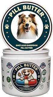 Shetland Sheepdog (Sheltie) Dog Treats to Wrap Pills (+100 Breeds) Jar of Non-Sticky Moldable Paste Made of Real Human Grade Dog Peanut Butter Treat, Food or Gift to Hide Dogs Pills (60 Servings)