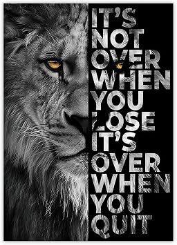 Huipalon Fitness Motivational Wall Art Lion Gym Poster with Inspirational Quote 16 12 Inch Black and White Canvas Wall Art Powerful Posters for Bedroom Men Home Gym Decor