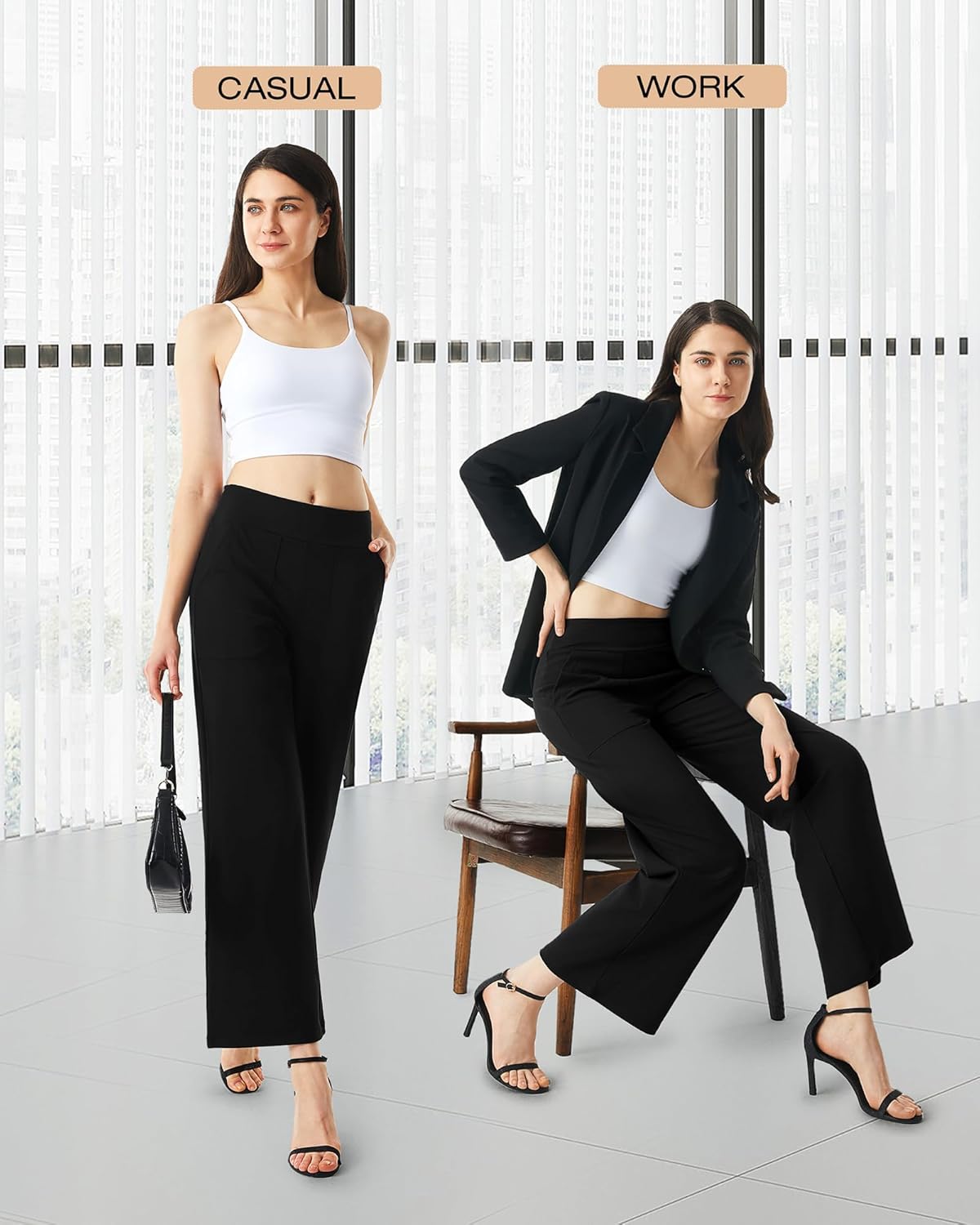 AFITNE Womens Wide Leg Yoga Pants with Pockets High Waist Stretch Dress Casual Pants Loose Lounge Sweatpants 28"/30"/32" - Image 6