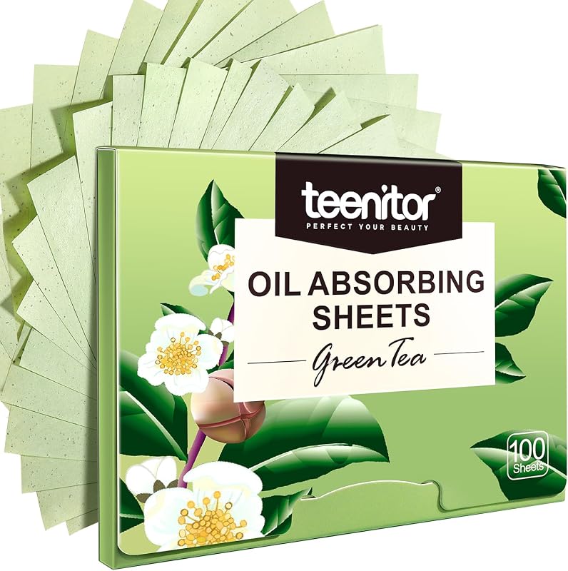 Teenitor Papel Antibrilho Facial com Fragrância de Chá Verde, 100 Folhas, 10 cm x 7 cm