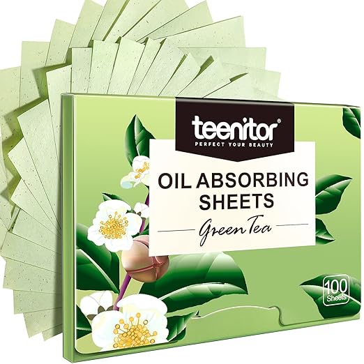 Teenitor Oil Blotting Sheets, 100 Green Tea Absorbing Tissues, Large 10cmx7cm Blotters