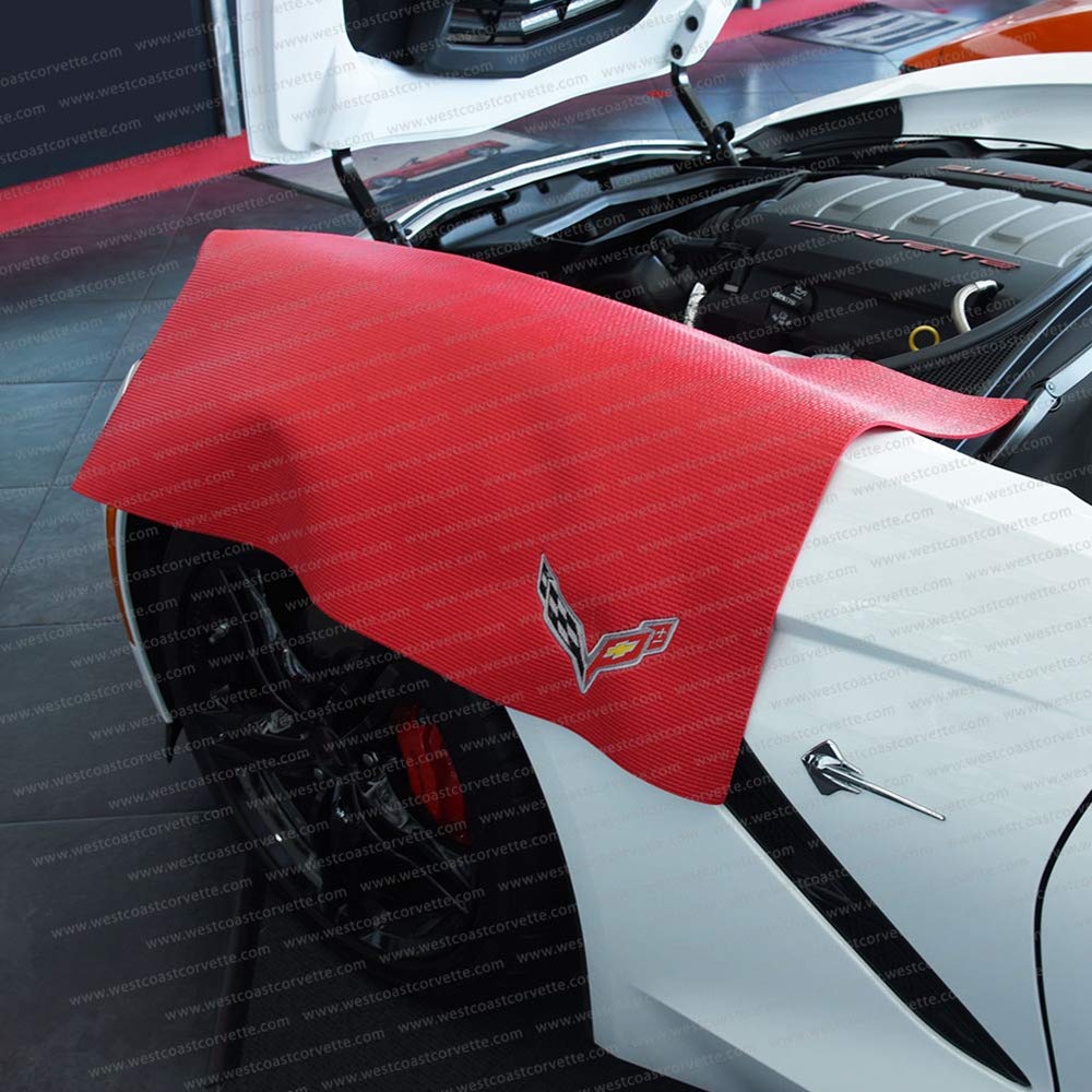 C7 Corvette Fender Cover Mat with Crossed Flags Logo (Red)