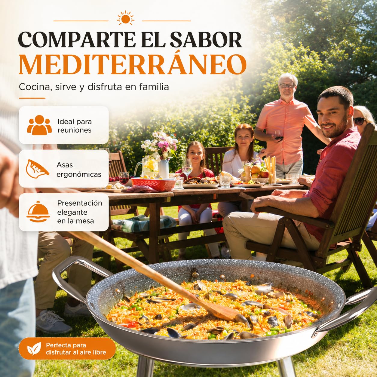 TEHORNEO Paellera Induccion, Paellera 34 cm de Antiadherente 5-6 raciones, Paella Induccion, Paella 34 cm Compatible con Inducción, Vitrocerámica, Gas y Electrica, Paelleras Grandes
