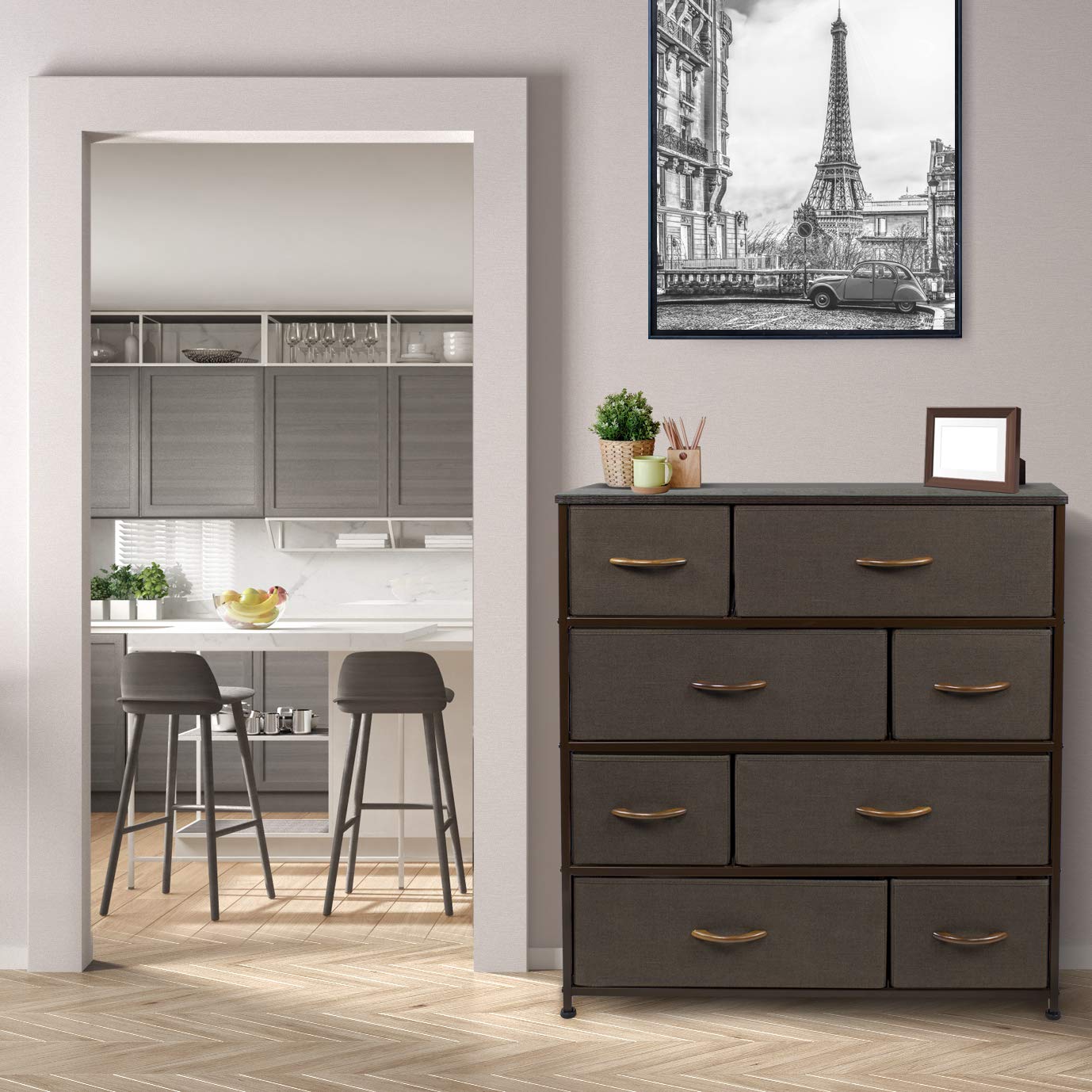 Sorbus Dresser with 8 Drawers - Furniture Storage Chest Tower Unit for Bedroom, Hallway, Closet, Office Organization - Steel Frame, Wood Top, Easy Pull Fabric Bins (Brown)