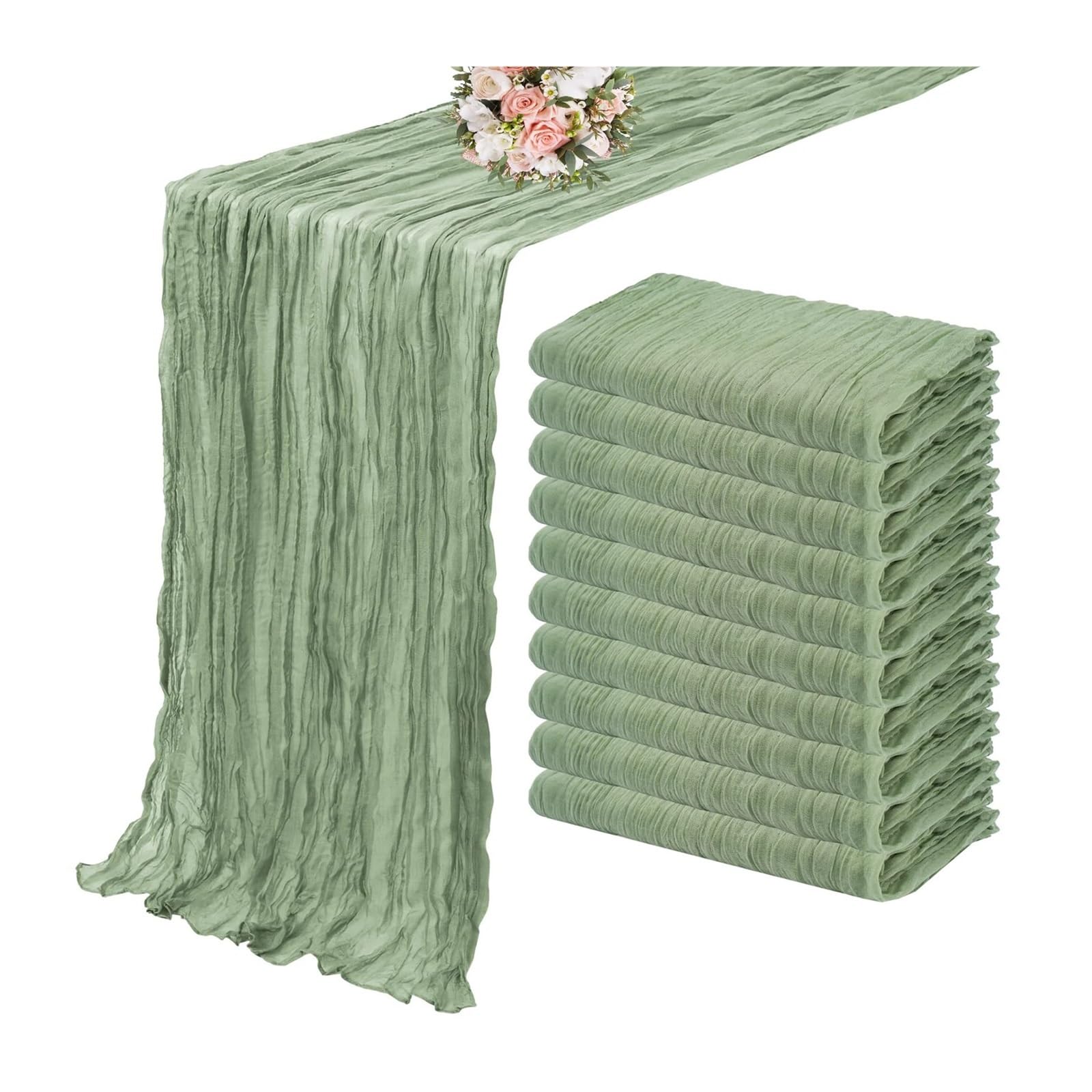 Chiffon Table Runner 10PCS Set Table Runner Setting Dining Wedding Party(Sage,10PCS 50x50cm napkin)