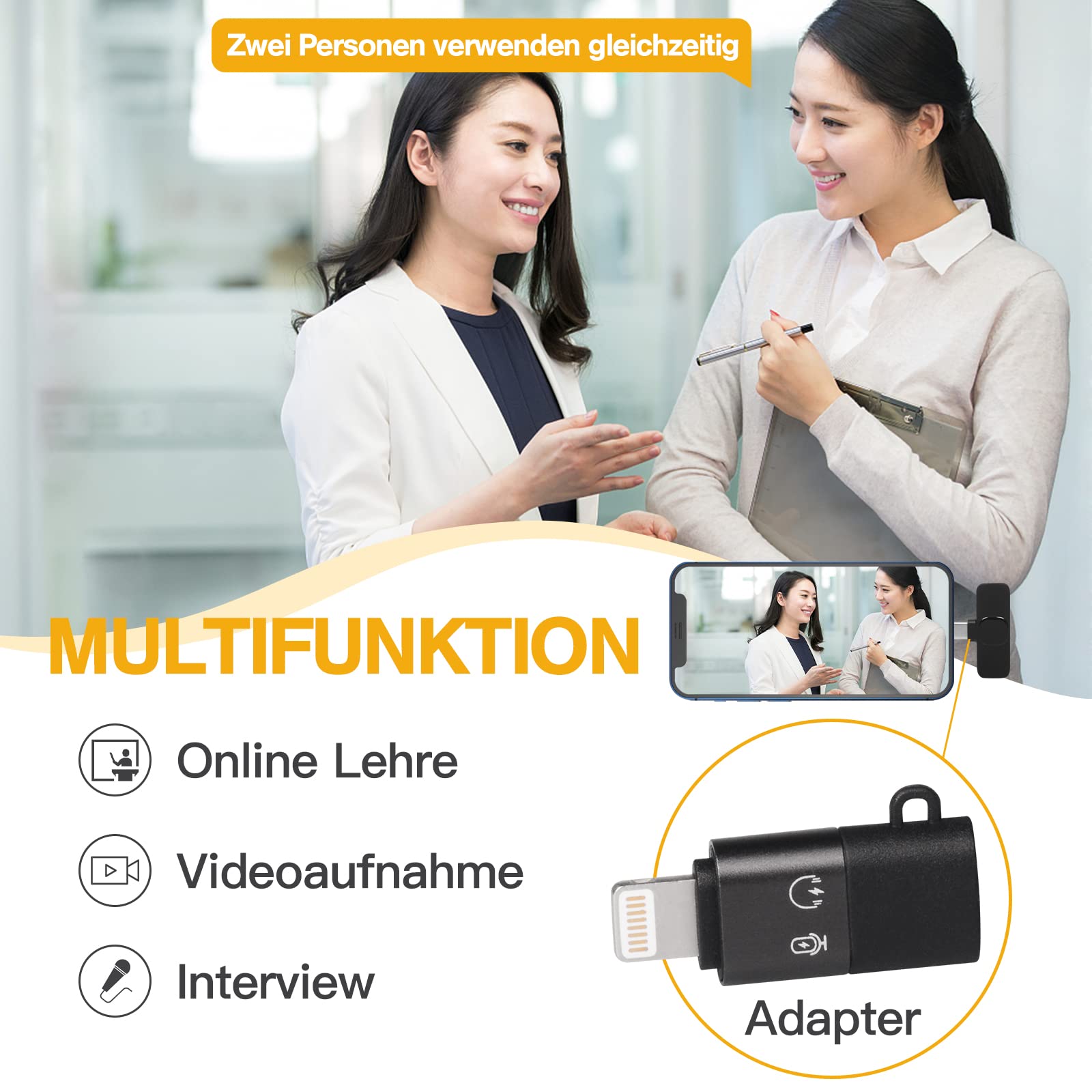 Lavalier Mikrofon, Wireless Mini Mikrofon für iPhone, iPad, Android, Laptop, Wireless Microphone Ansteckmikrofon Kabellos für Videoaufnahmen, Vlog, TikTok, YouTube, Live Streaming
